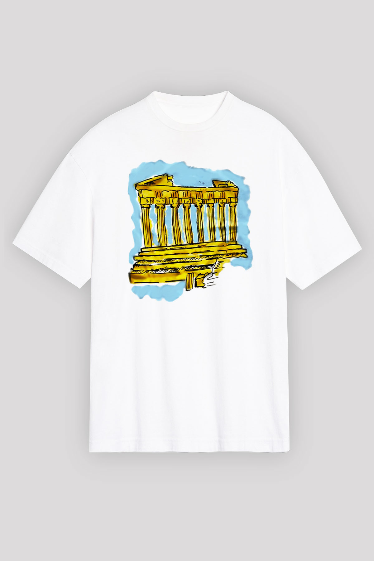 Akropolis Beyaz Unisex Oversize Tişört T-Shirt