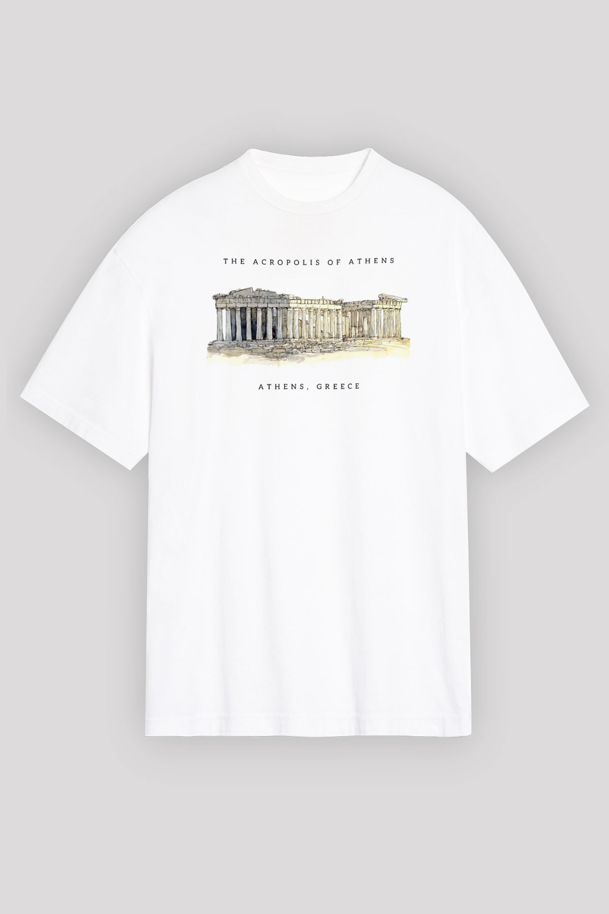 Akropolis Beyaz Unisex Tişört T-Shirt - TişörtFabrikası