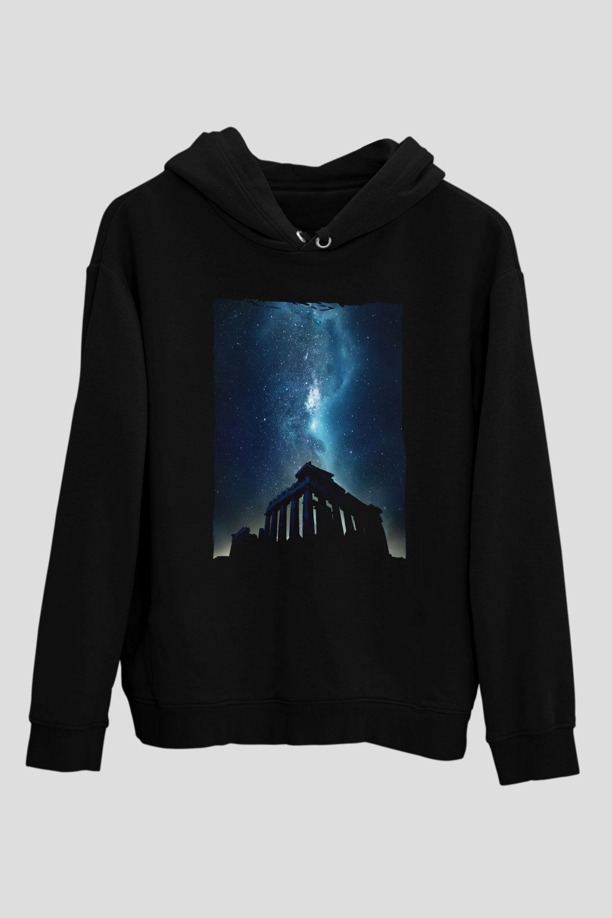 Akropolis Siyah Unisex Hoodie