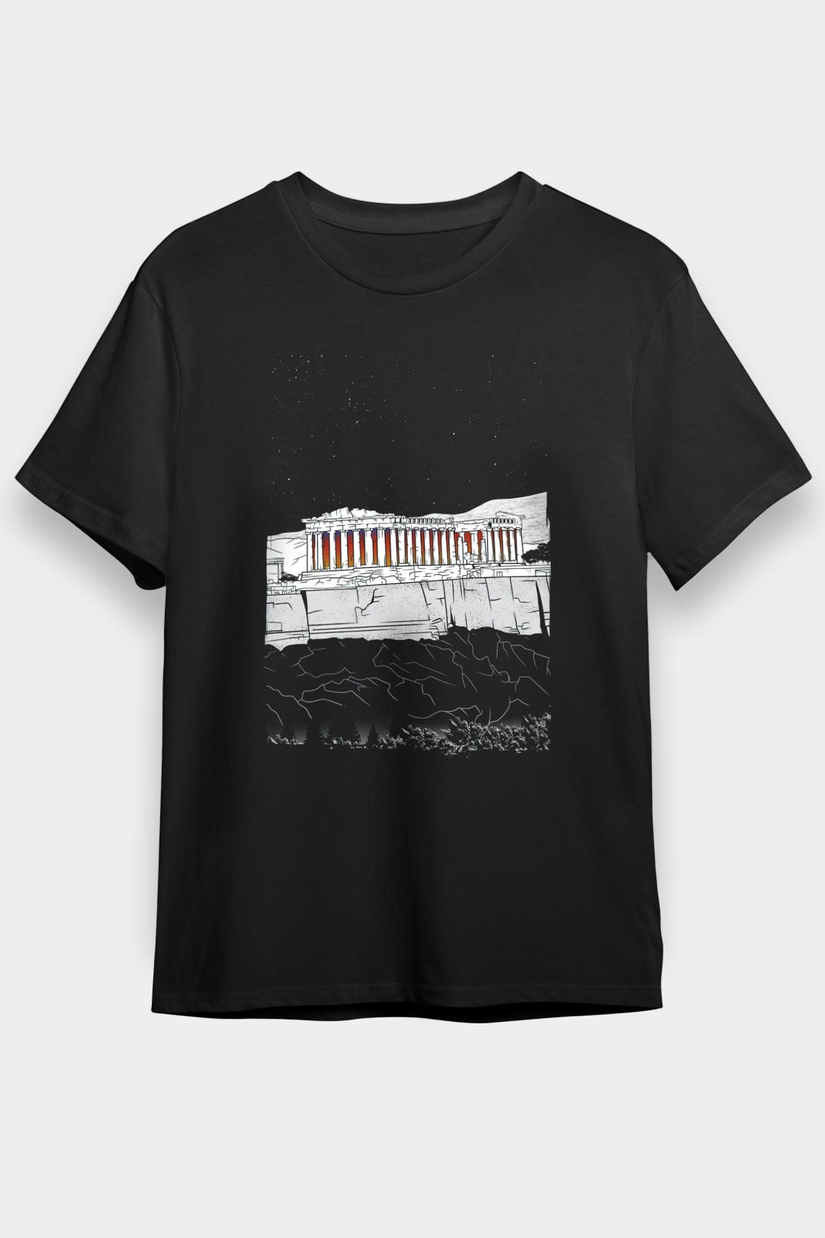 Akropolis Siyah Unisex Tişört T-Shirt - TişörtFabrikası