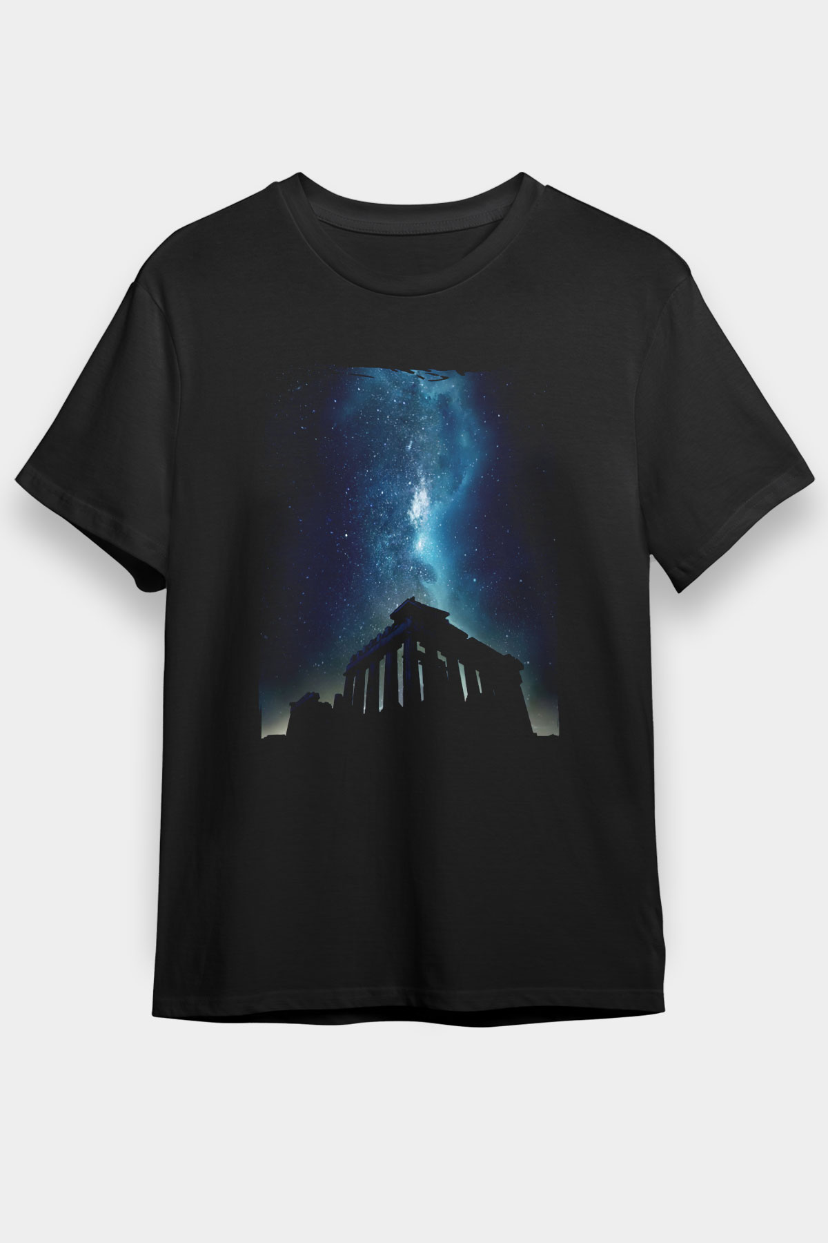 Akropolis Siyah Unisex Tişört T-Shirt - TişörtFabrikası