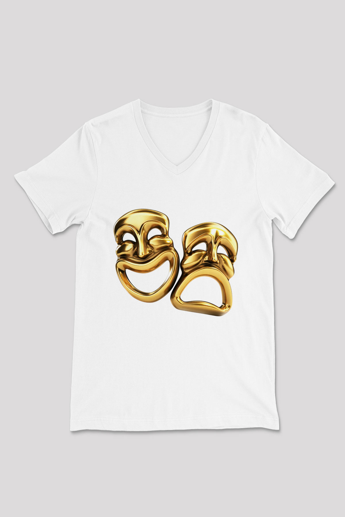Aktör Beyaz Unisex V Yaka Tişört T-Shirt