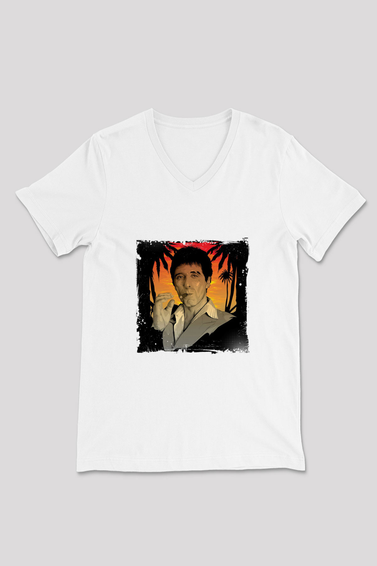 Al Pacino Baskılı V Yaka Unisex Beyaz Tişört