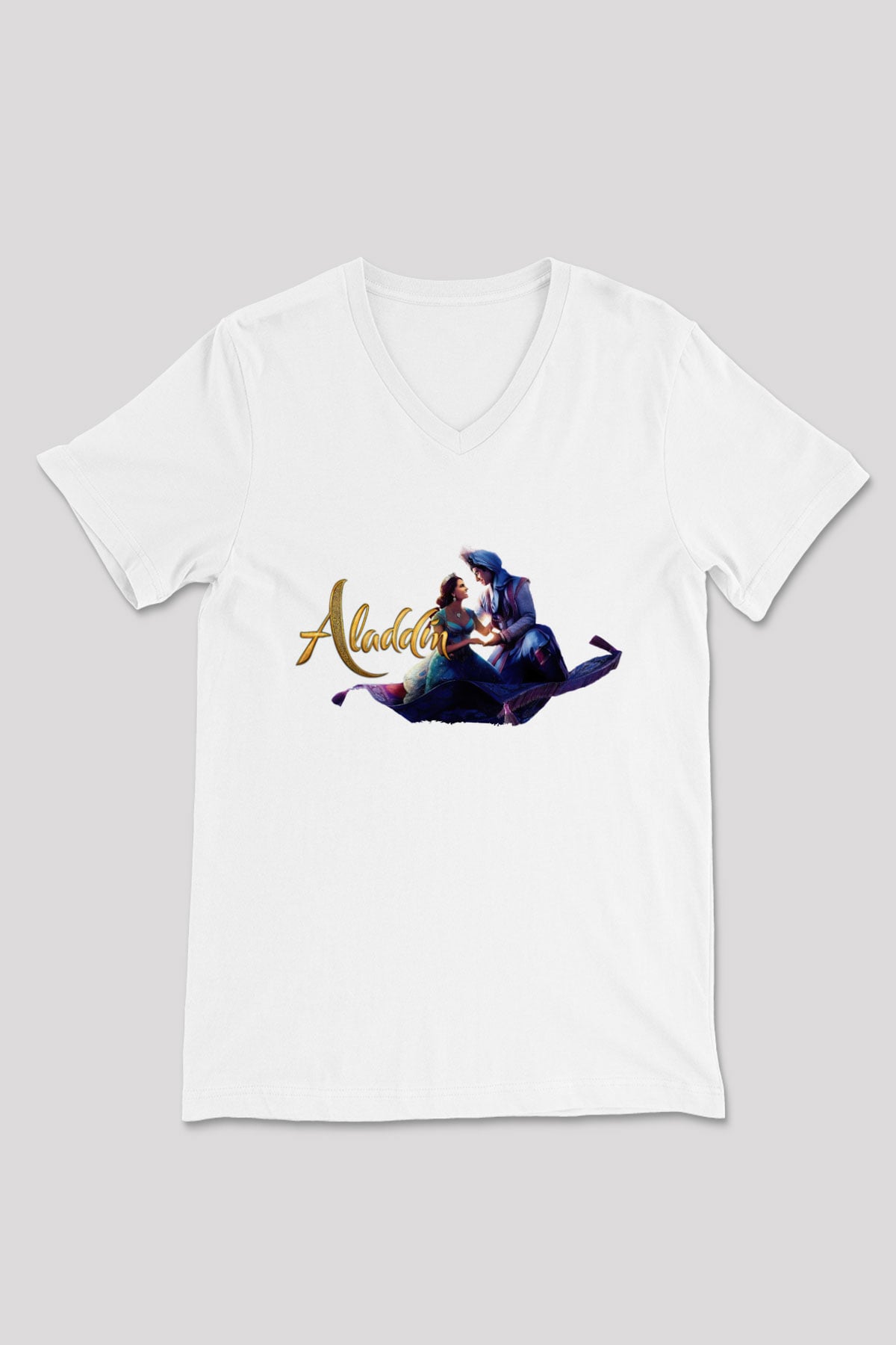 Aladdin Beyaz Unisex V Yaka Tişört