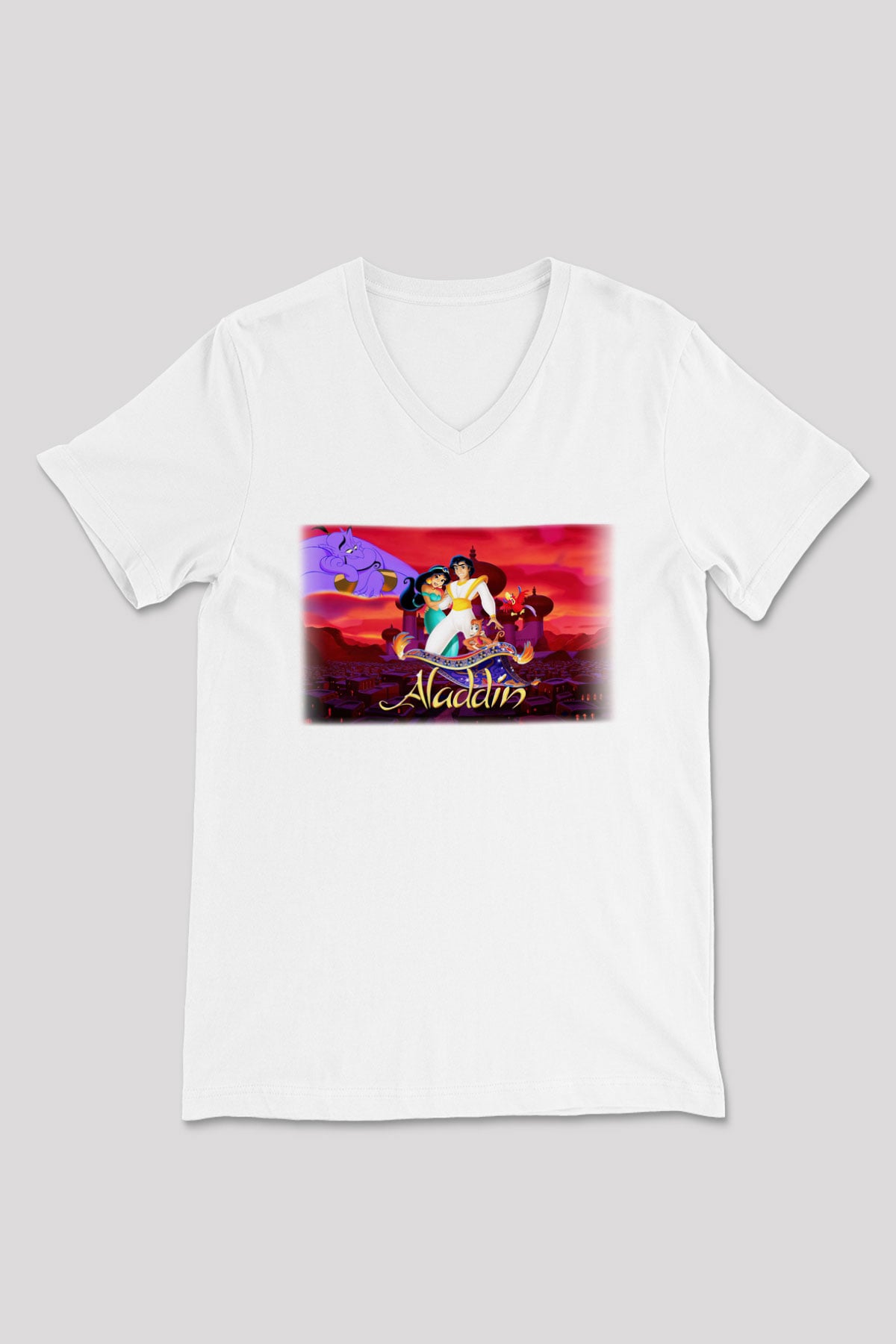 Aladdin Beyaz Unisex V Yaka Tişört T-Shirt