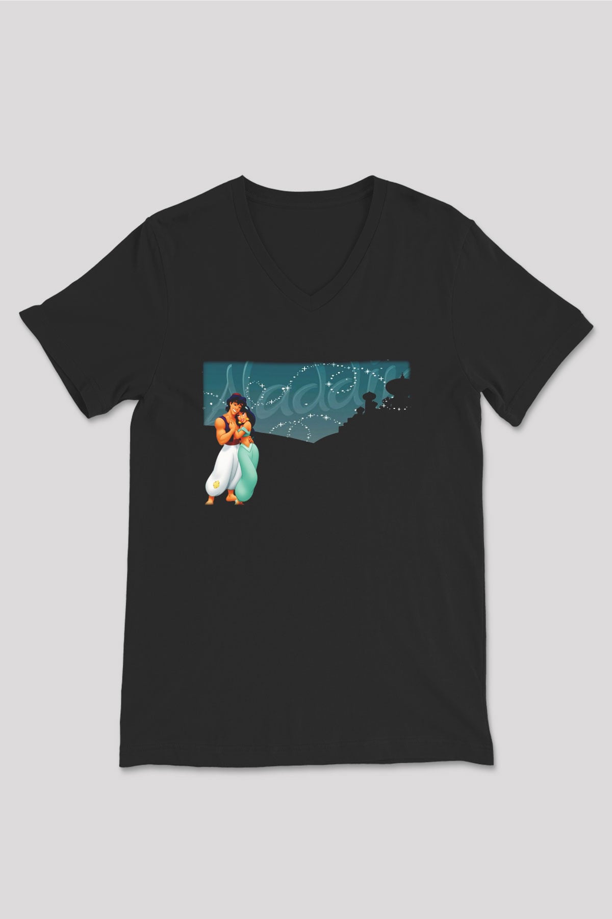 Aladdin Siyah Unisex V Yaka Tişört T-Shirt