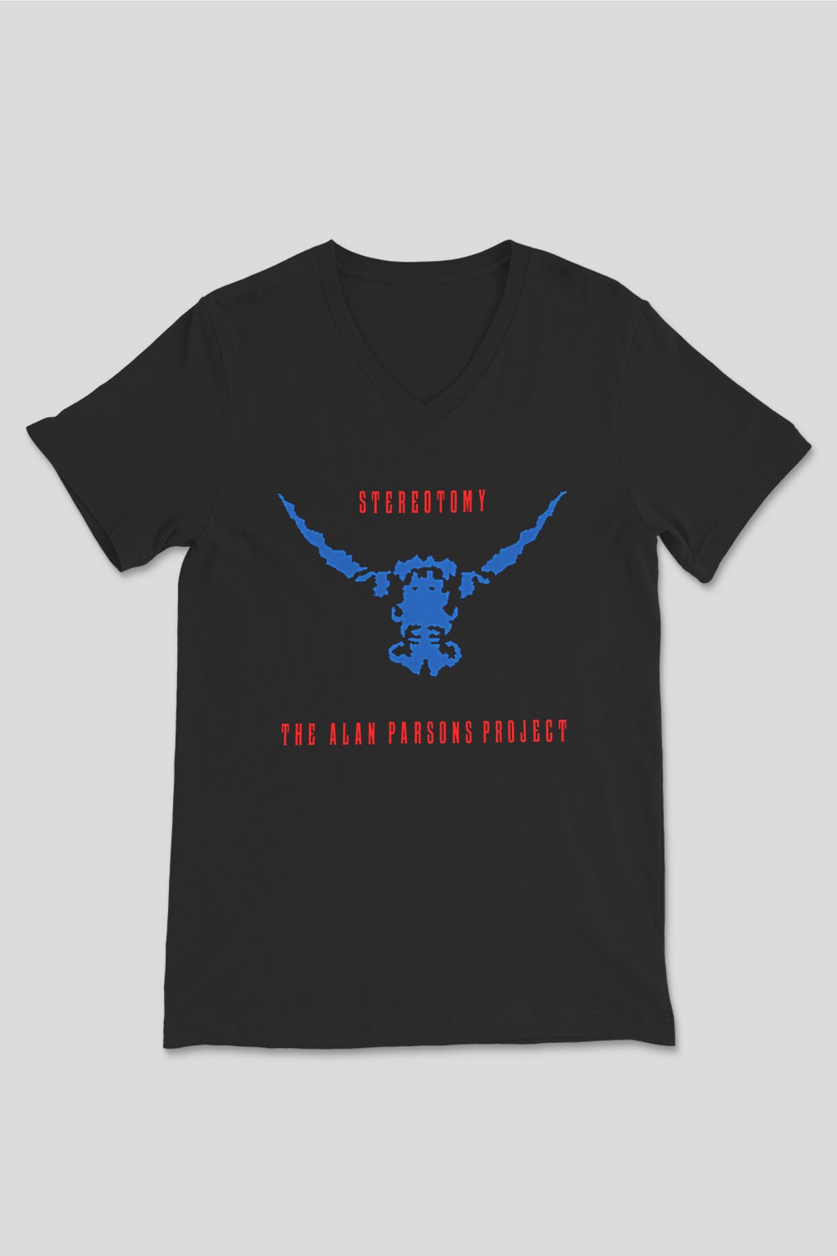 Alan Persons Project Baskılı Unisex Siyah V Yaka Tişört - Tshirt
