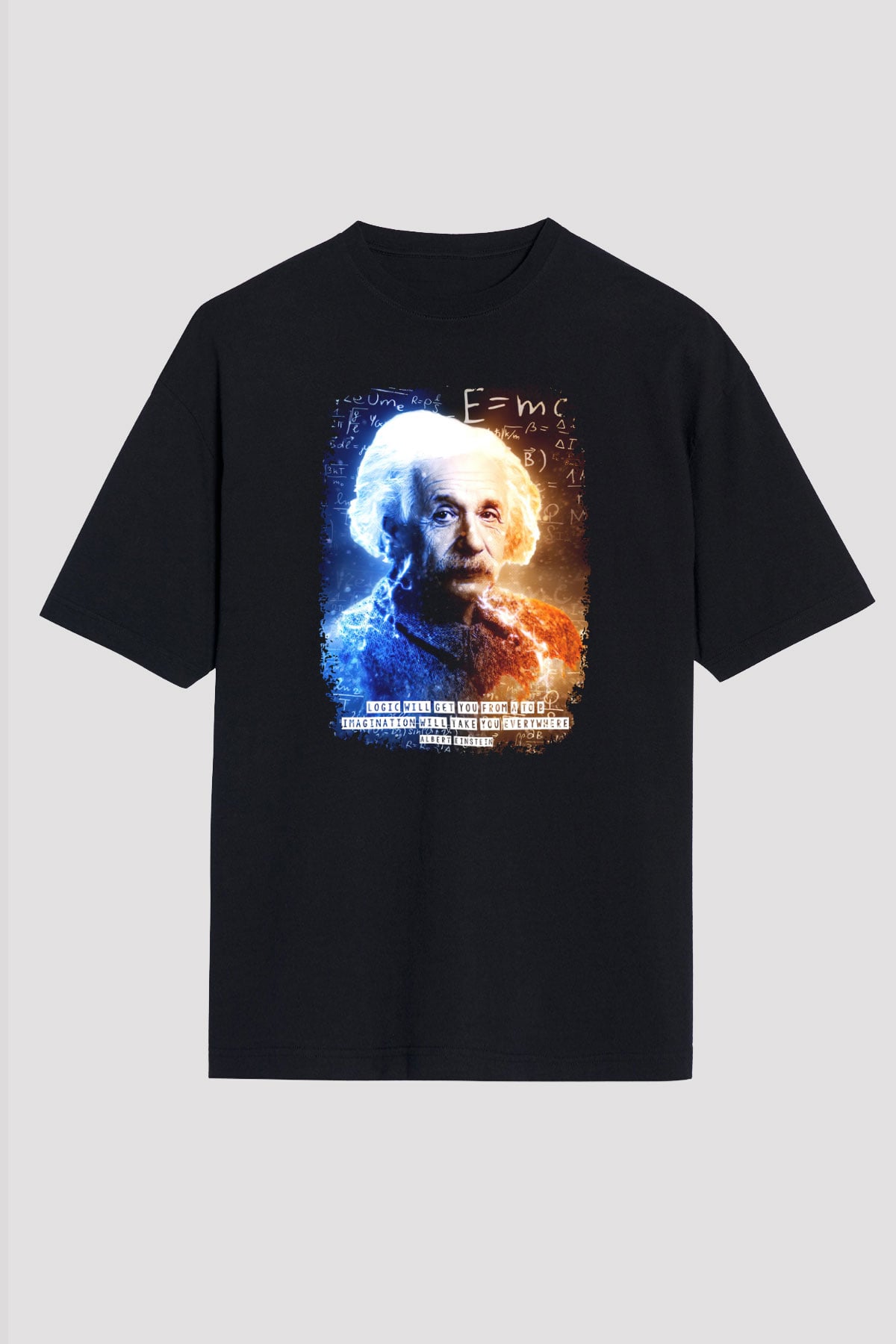 Albert Alıntı Baskılı Unisex Oversize Tişört - Tshirt