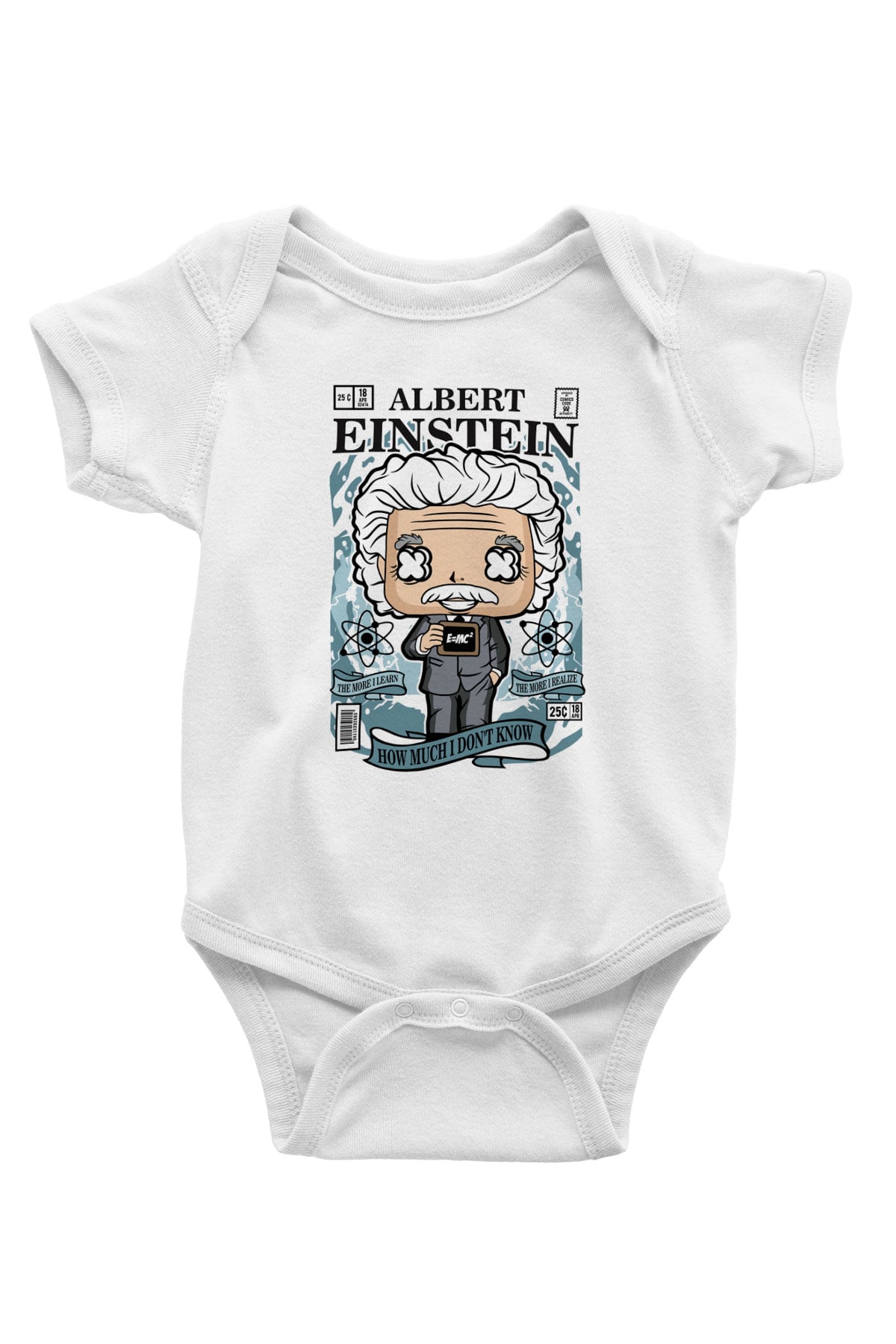 Albert Einstein Baskılı Unisex Beyaz Bebek Body - Zıbın