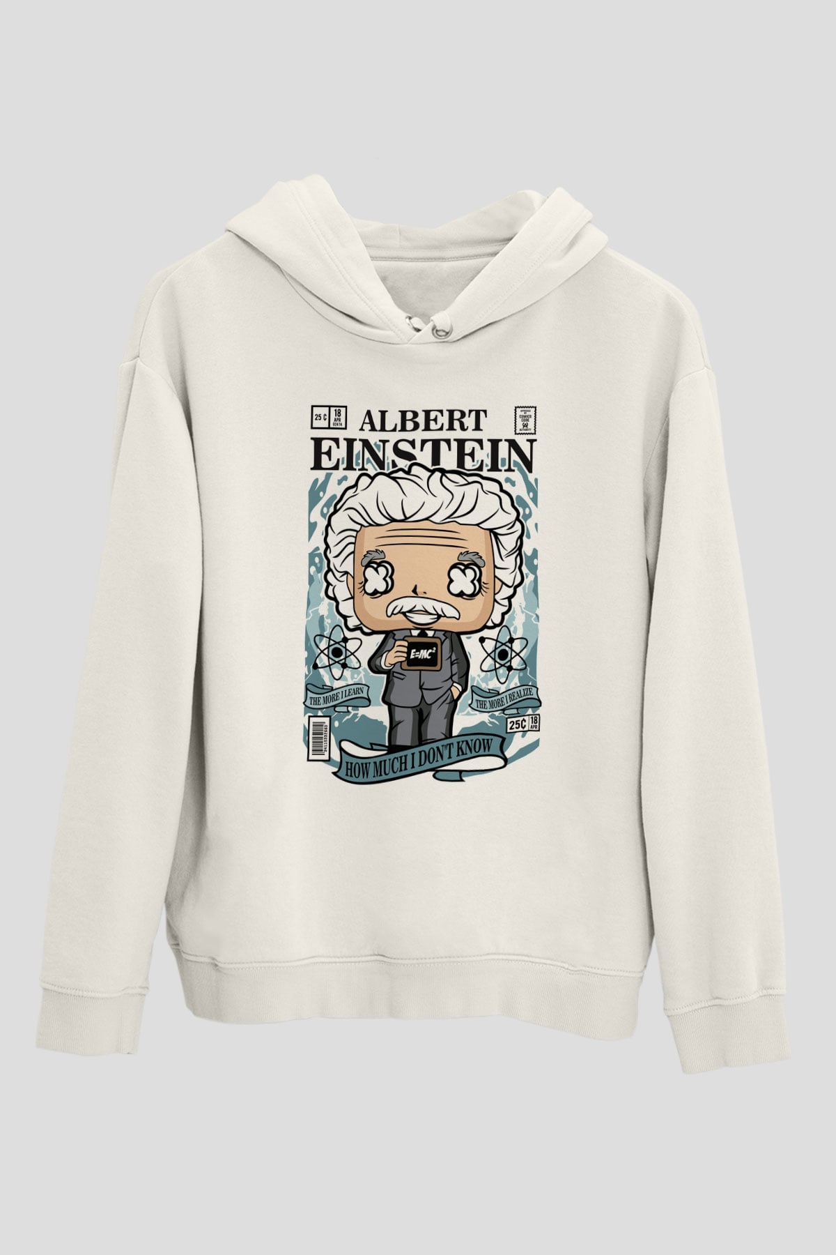 Albert Einstein Baskılı Unisex Beyaz Hoodie