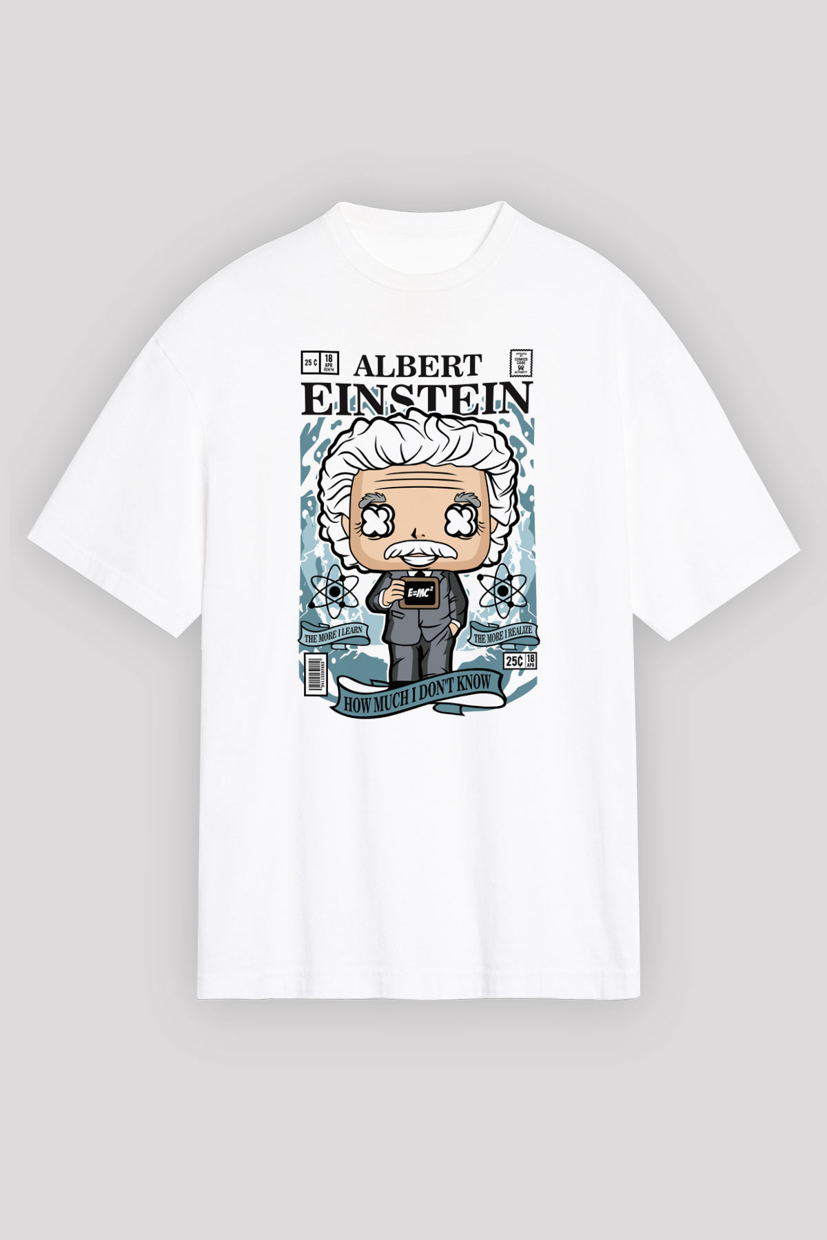 Albert Einstein Baskılı Unisex Beyaz Oversize Tişört
