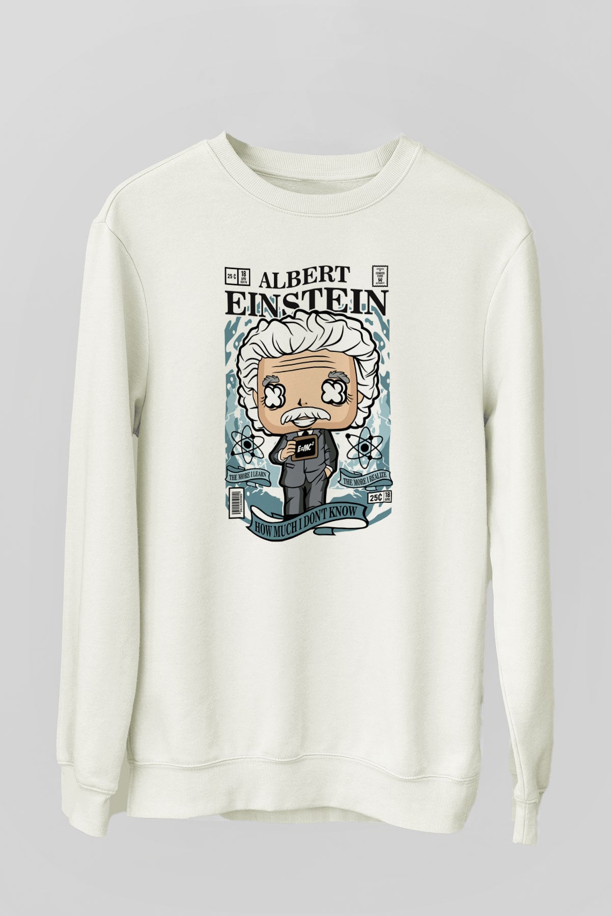 Albert Einstein Baskılı Unisex Beyaz Sweatshirt
