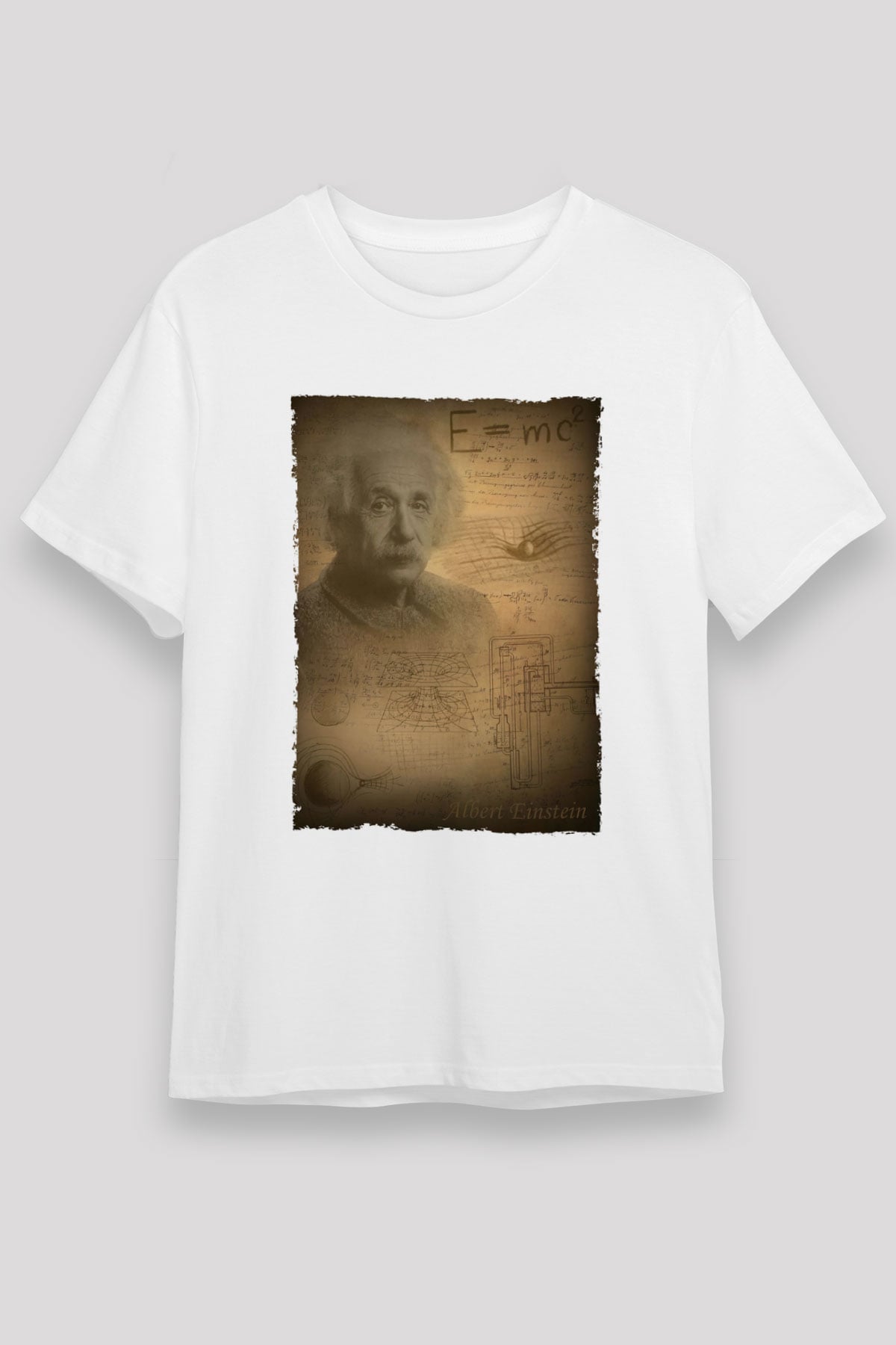 Albert Einstein Baskılı Unisex Beyaz Tişört - Tshirt