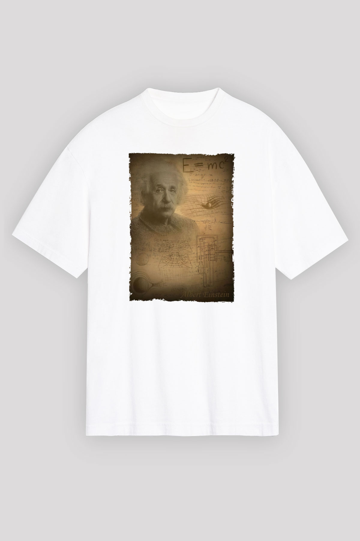 Albert Einstein Baskılı Unisex Oversize Beyaz Tişört - Tshirt