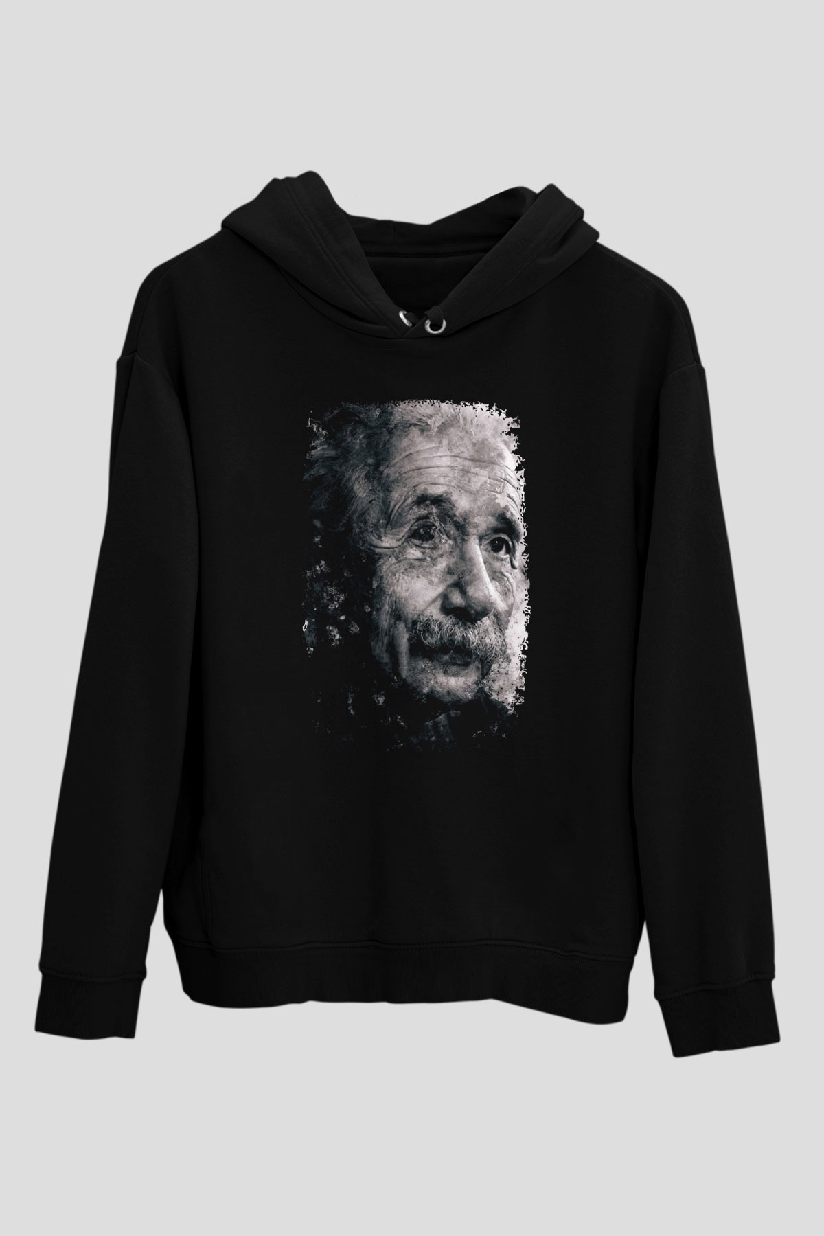 Albert Einstein Baskılı Unisex Siyah Hoodie