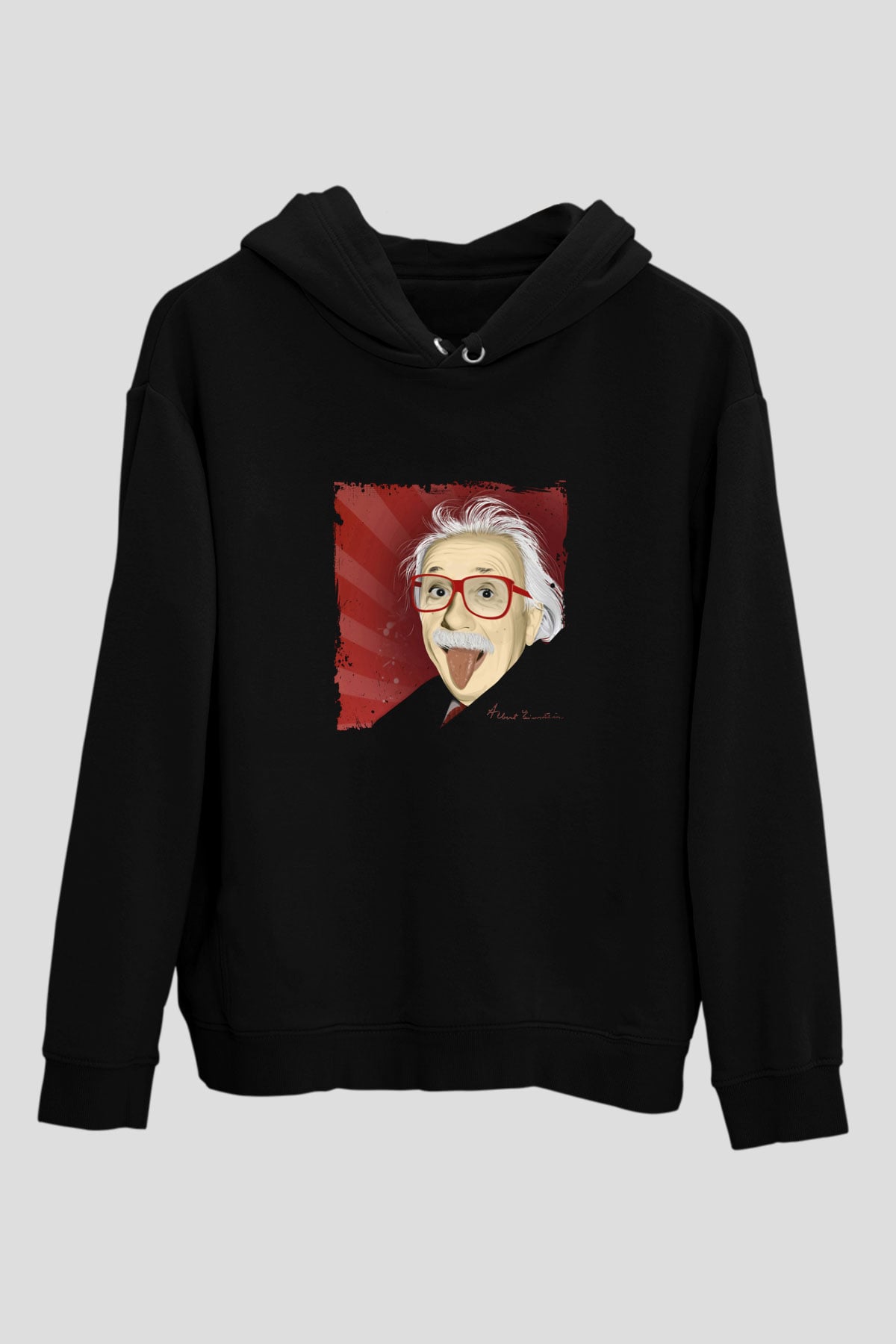 Albert Einstein Baskılı Unisex Siyah Hoodie