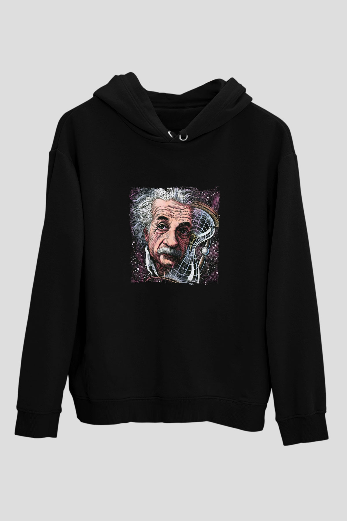 Albert Einstein Baskılı Unisex Siyah Hoodie