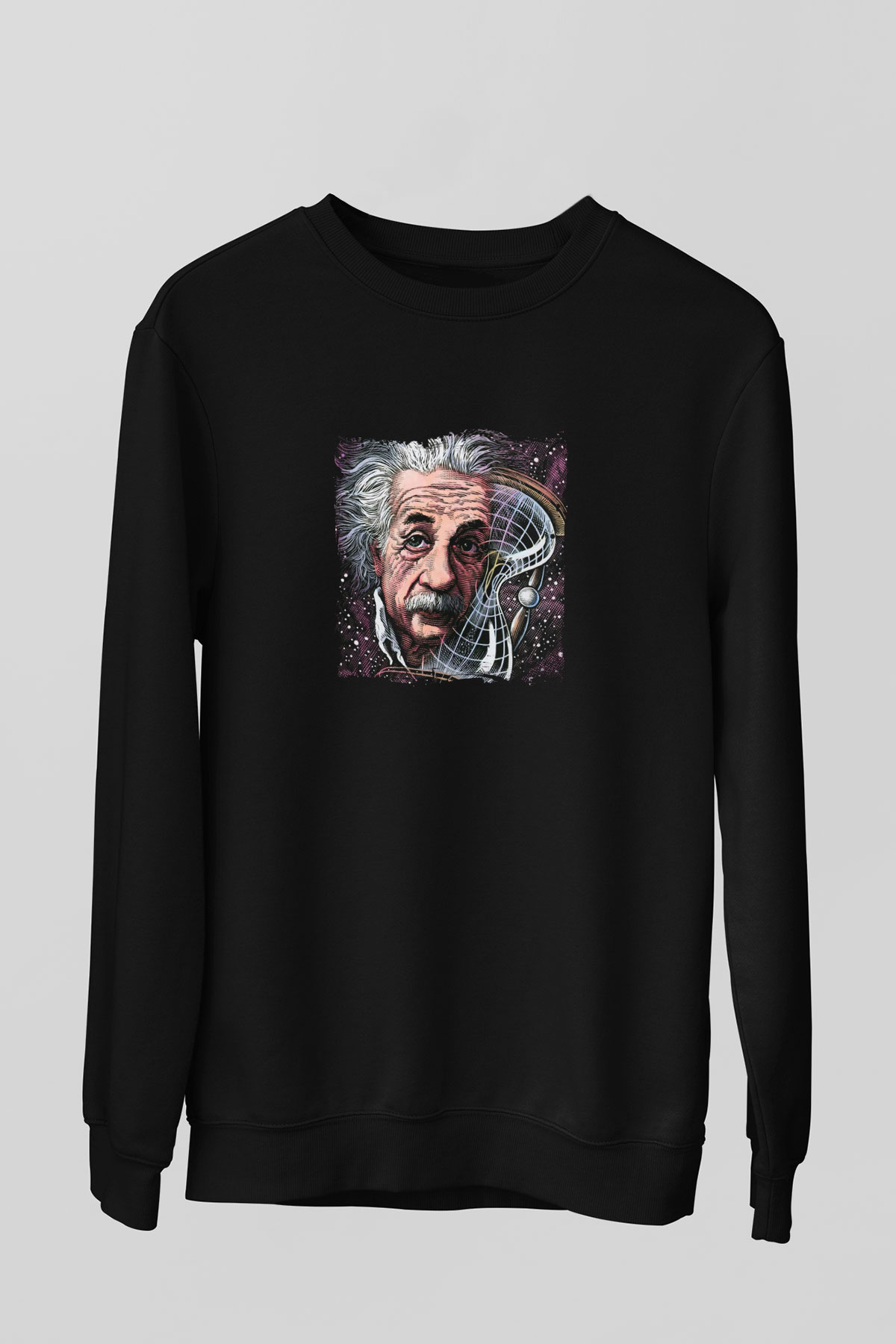 Albert Einstein Baskılı Unisex Siyah Sweatshirt