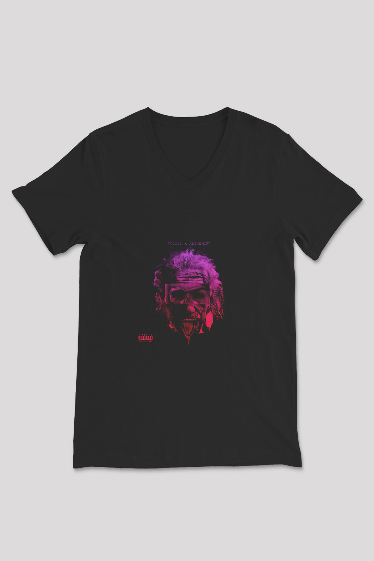 Albert Einstein Baskılı Unisex Siyah V Yaka Tişört