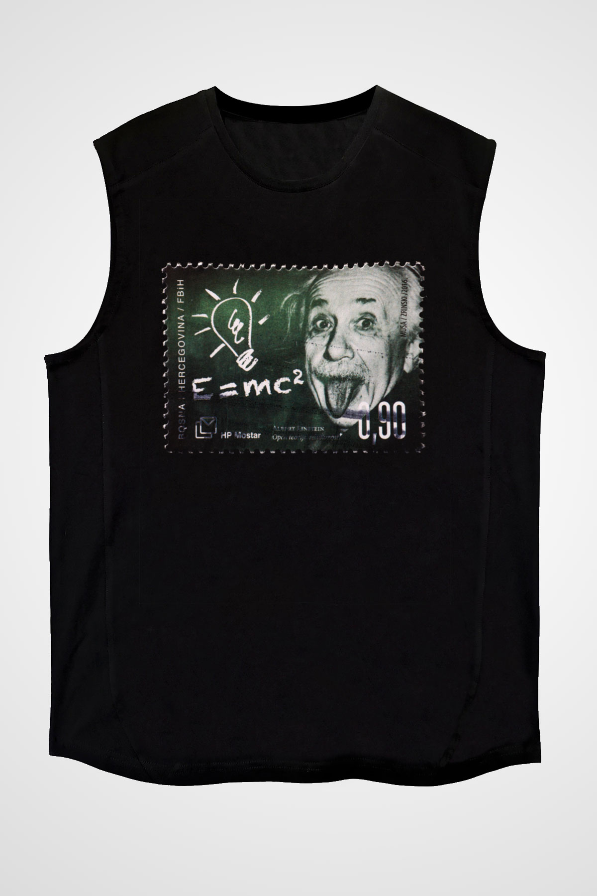 Albert Einstein Enerji Formülü Baskılı Unisex Siyah Kolsuz Tişört
