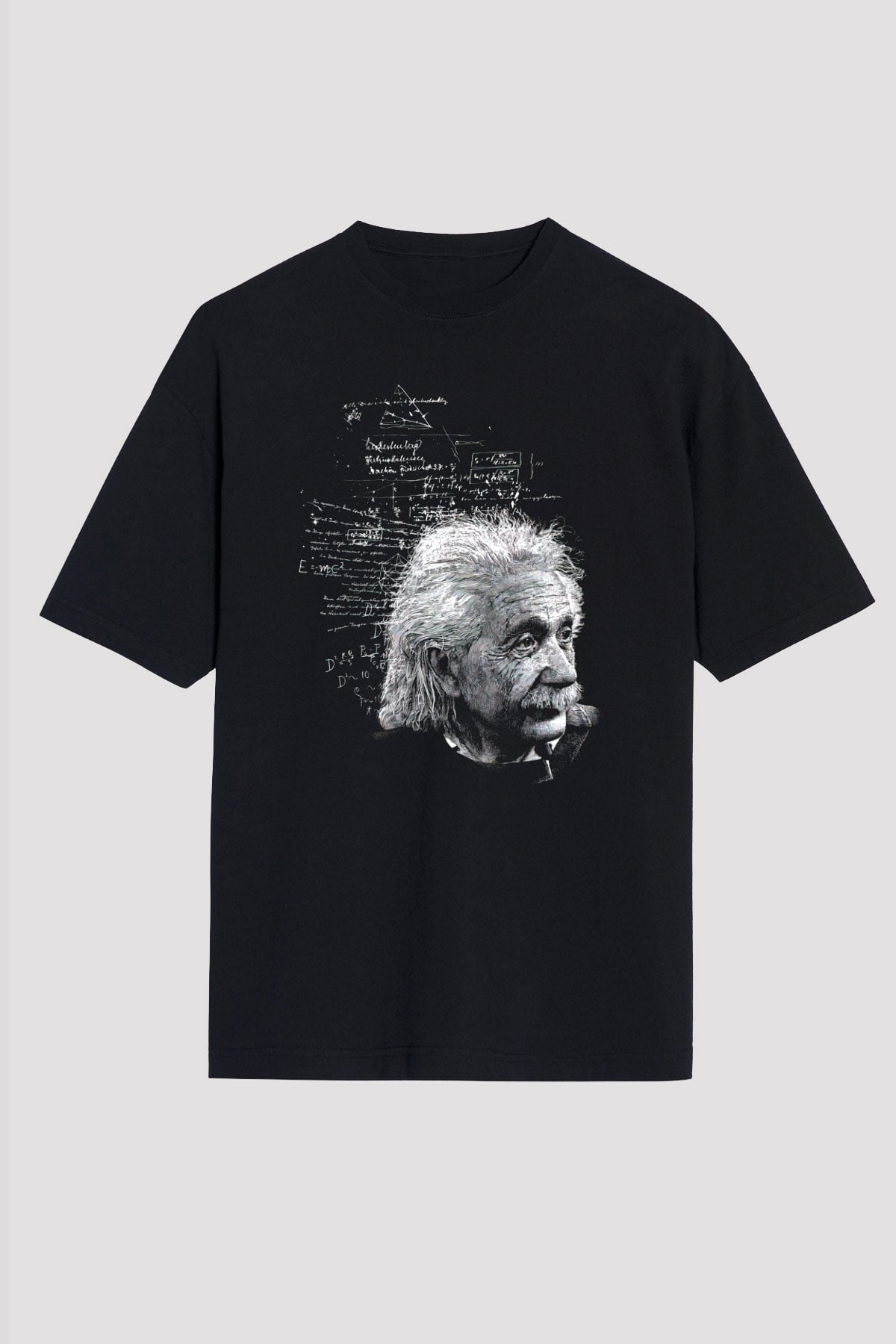 Albert Einstein Kuantum Mekaniği Baskılı Unisex Siyah Oversize Tişört