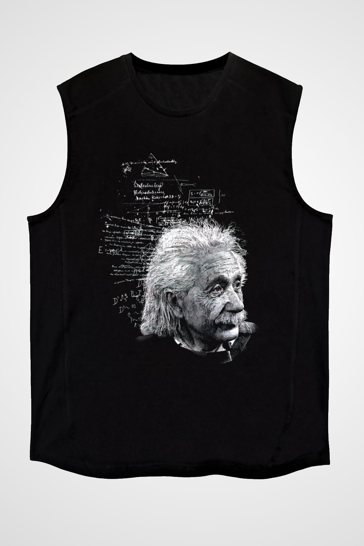 Albert Einstein Kuantum Mekaniği Baskılı Unisex Siyah Kolsuz Tişört
