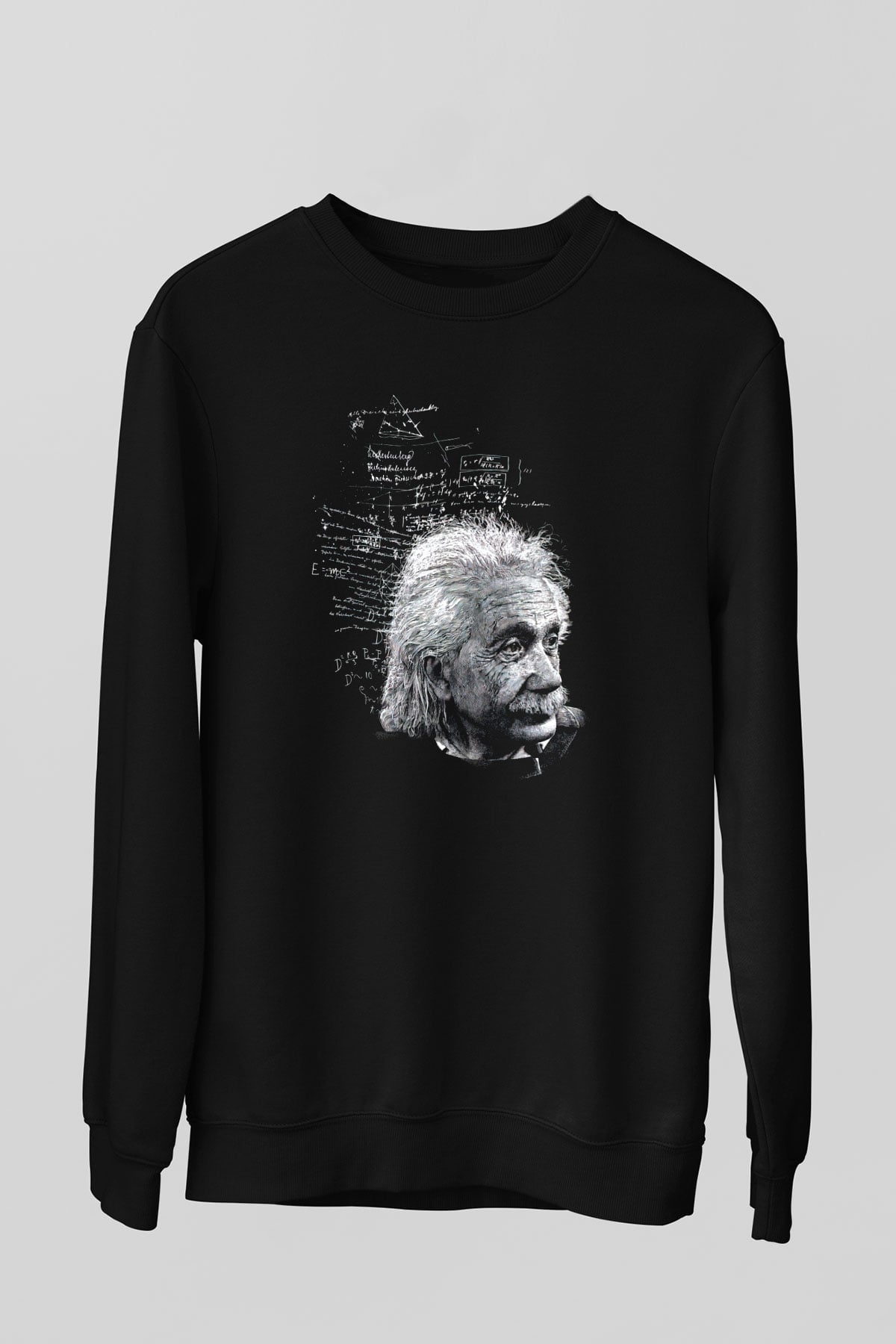 Albert Einstein Kuantum Mekaniği Baskılı Unisex Siyah Sweatshirt
