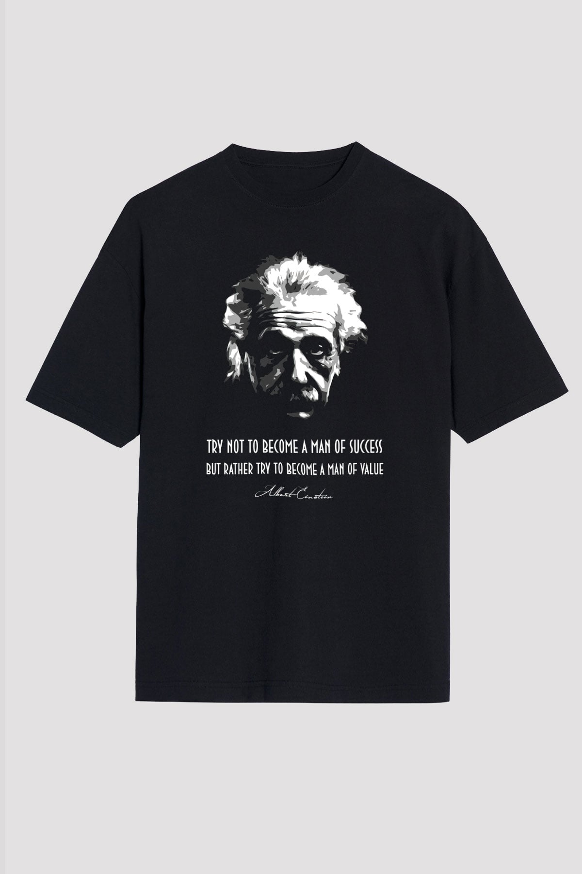 Albert Einstein Portre Lıntı Baskılı Unisex Oversize Tişört - Tshirt