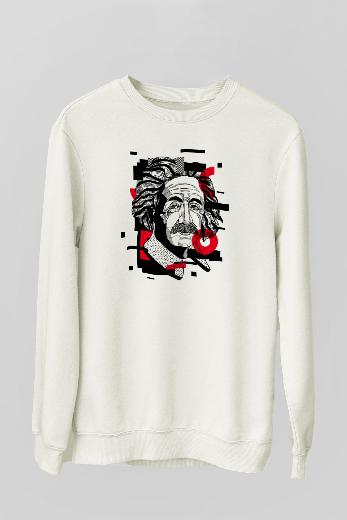 Albert Einstein Renkli Portre Baskılı Unisex Beyaz Sweatshirt