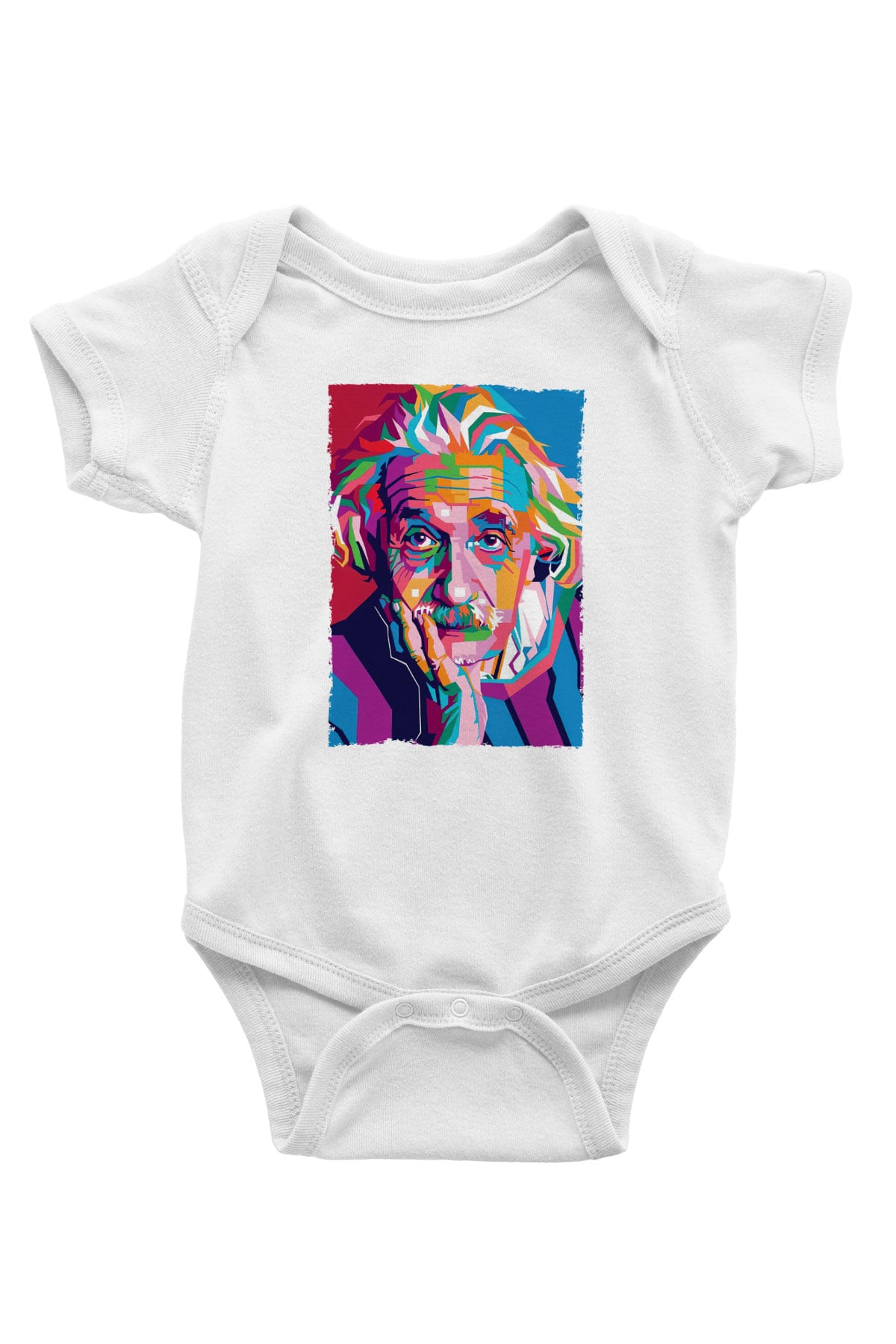 Albert Einstein Renkli Portre Baskılı Beyaz Bebek Body - Zıbın