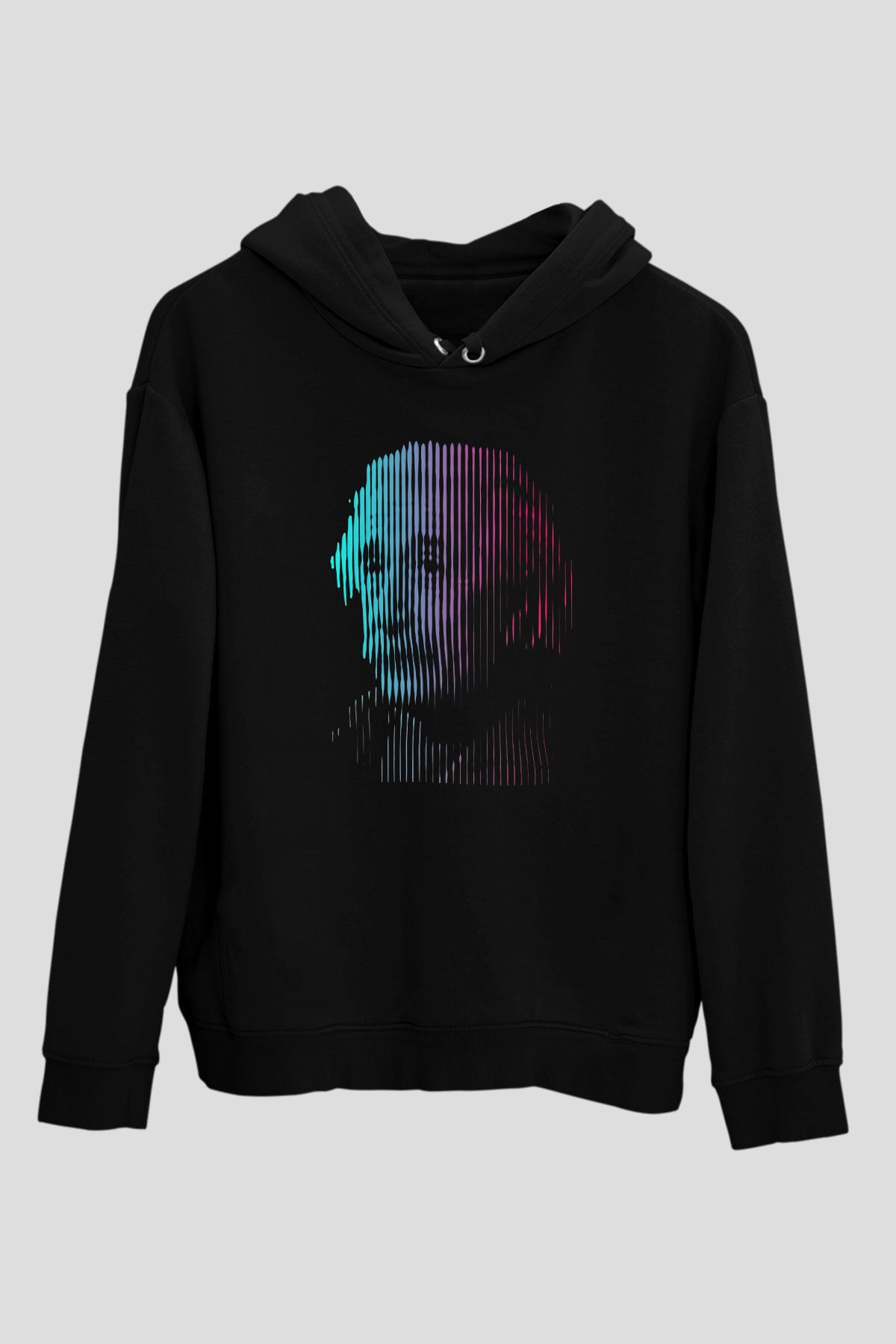 Albert Einstein Renkli Portre Baskılı Unisex Siyah Hoodie