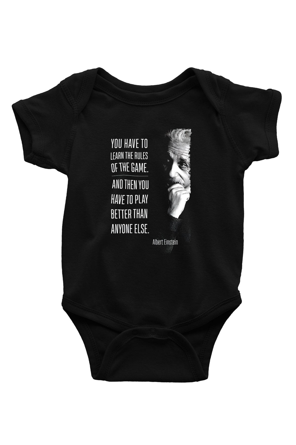 Albert Einstein Sözü Baskılı Unisex  Siyah Bebek Body - Zıbın