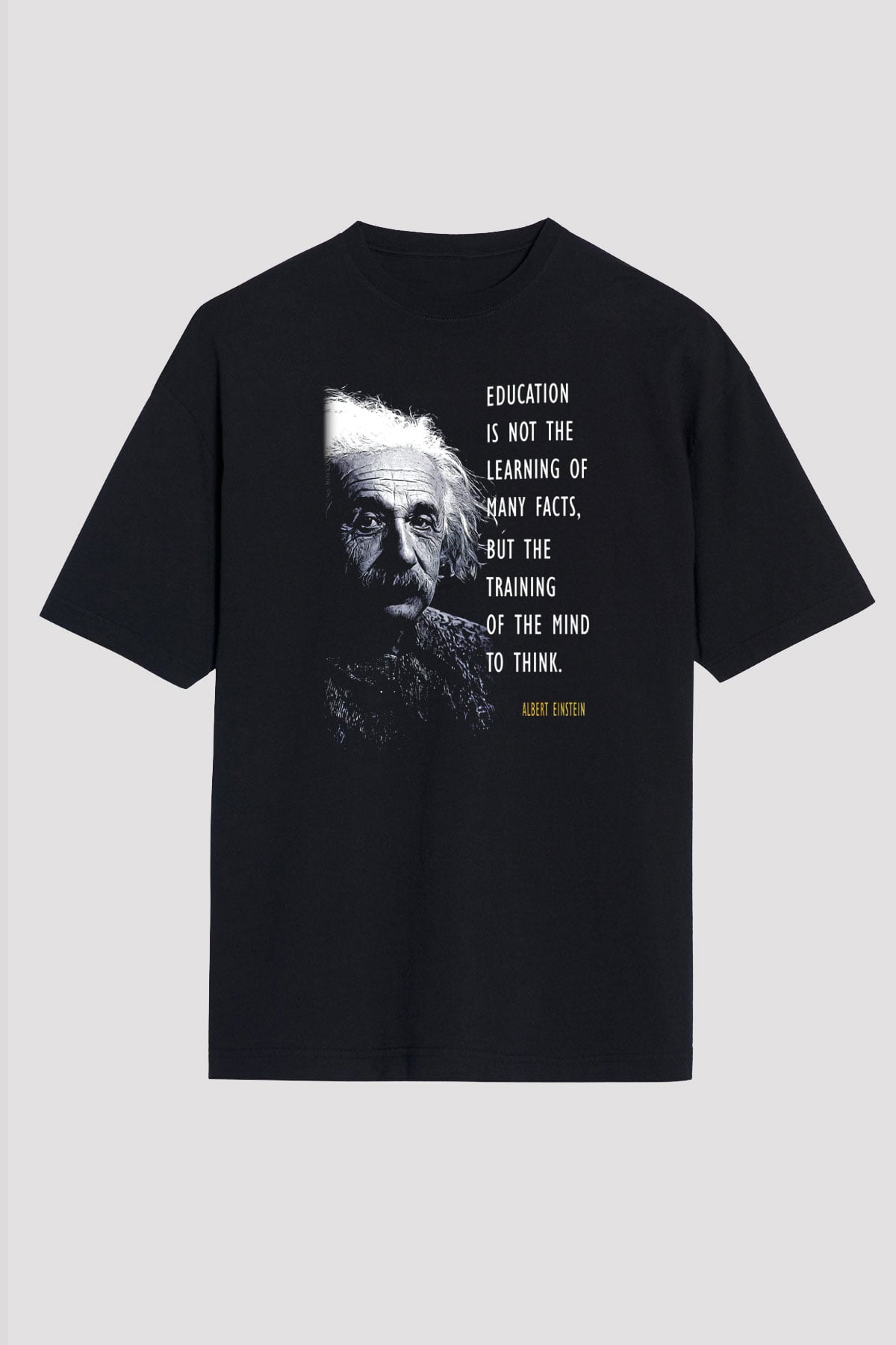 Albert Einstein Sözü Portre Baskılı Unisex Oversize Tişört - Tshirt