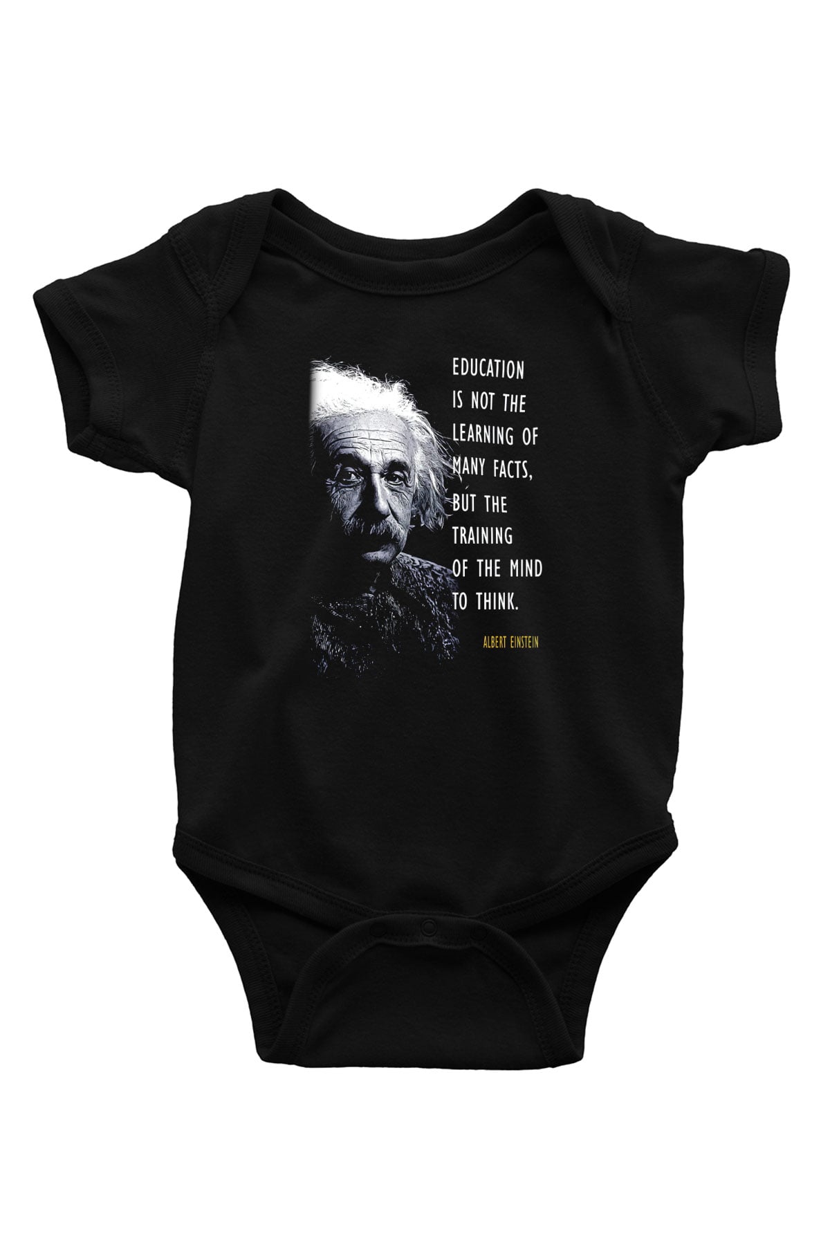 Albert Einstein Sözü Portre Baskılı Unisex  Siyah Bebek Body - Zıbın