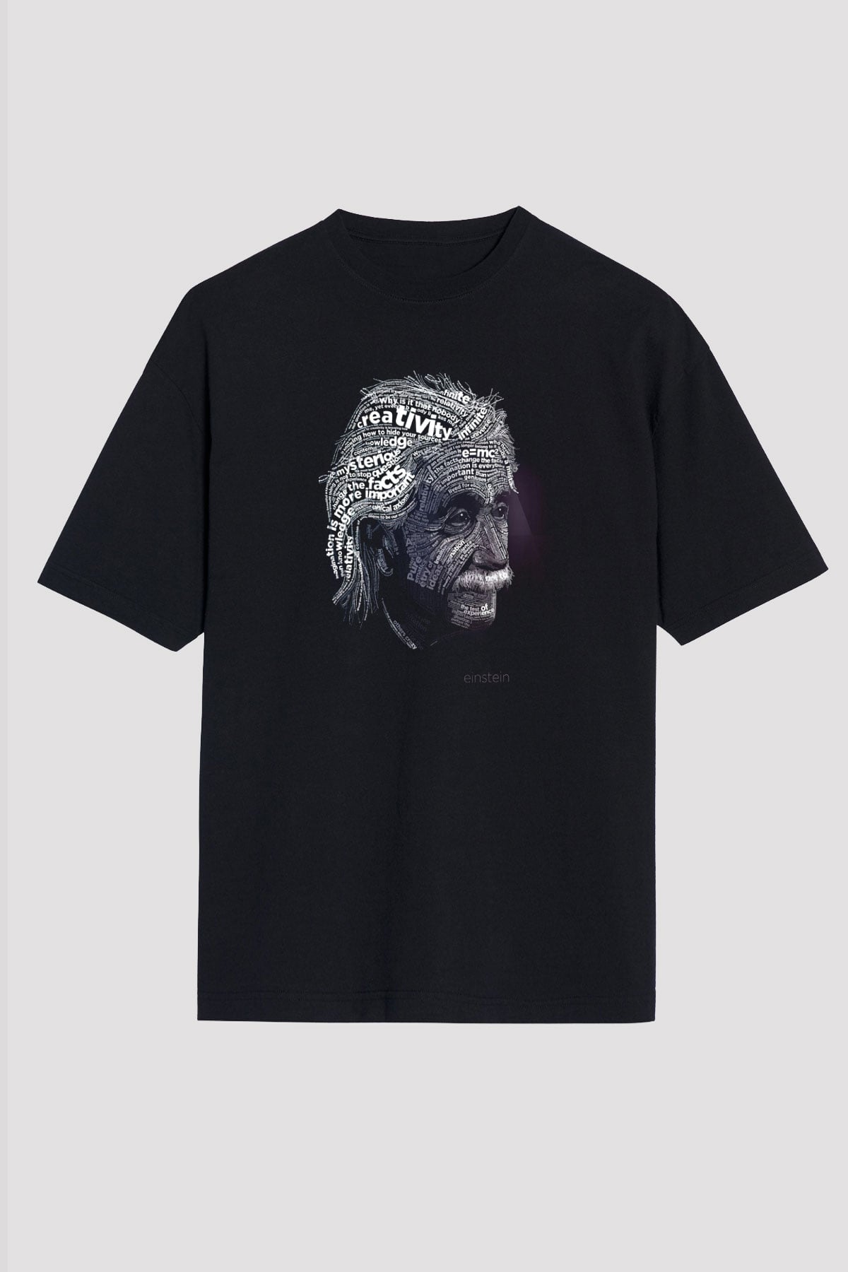 Albert Einstein Tipografi Baskılı Unisex Oversize Tişört - Tshirt