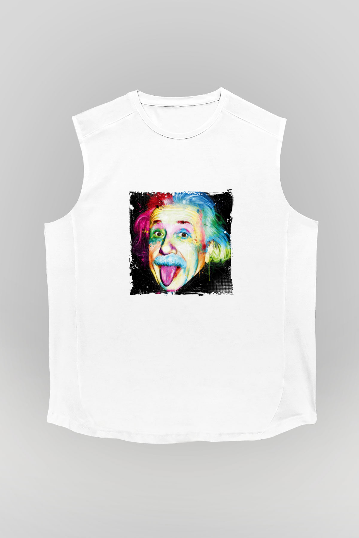 Albert Einstein Unisex Baskılı Beyaz Kolsuz Tişört