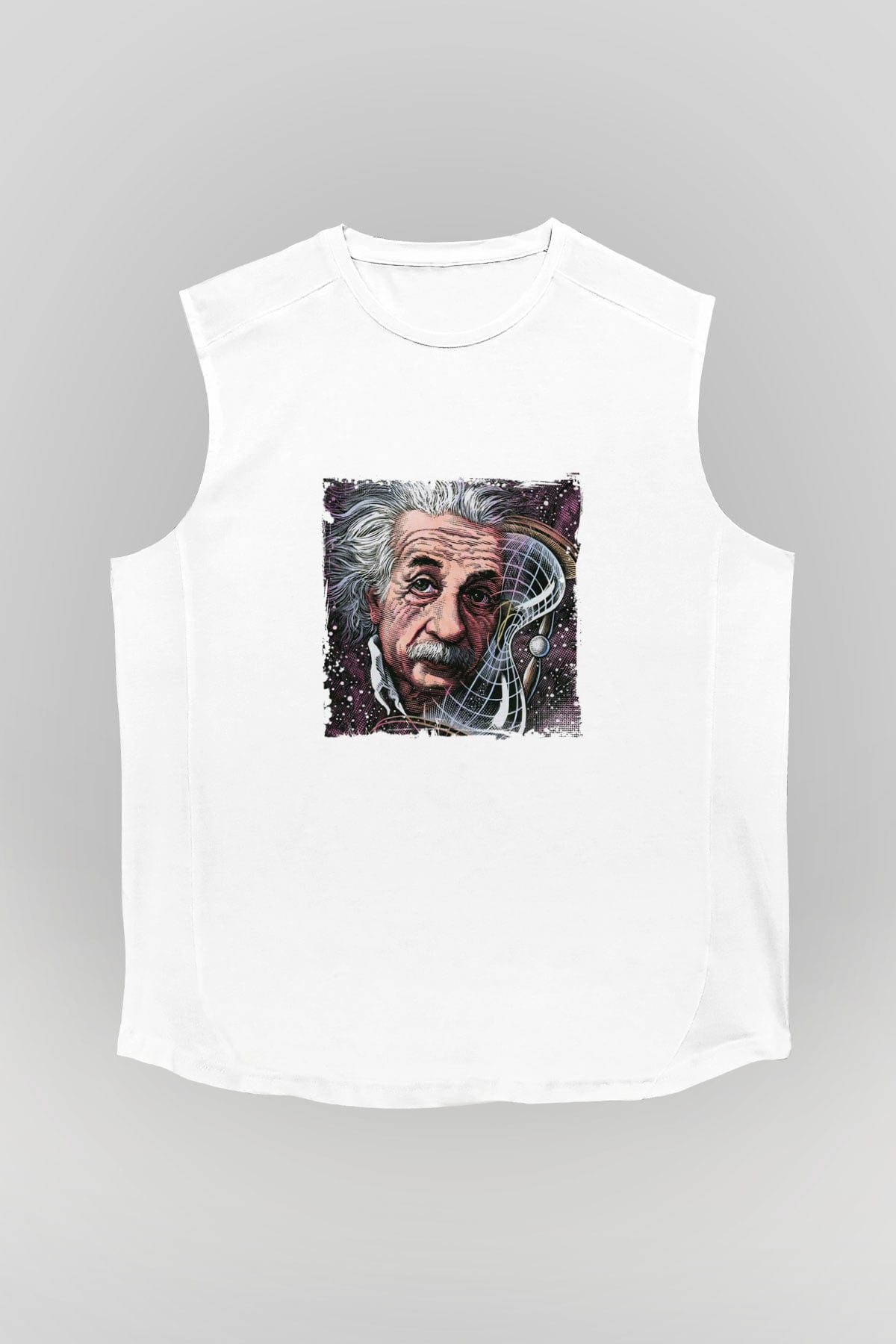 Albert Einstein Unisex Baskılı Beyaz Kolsuz Tişört