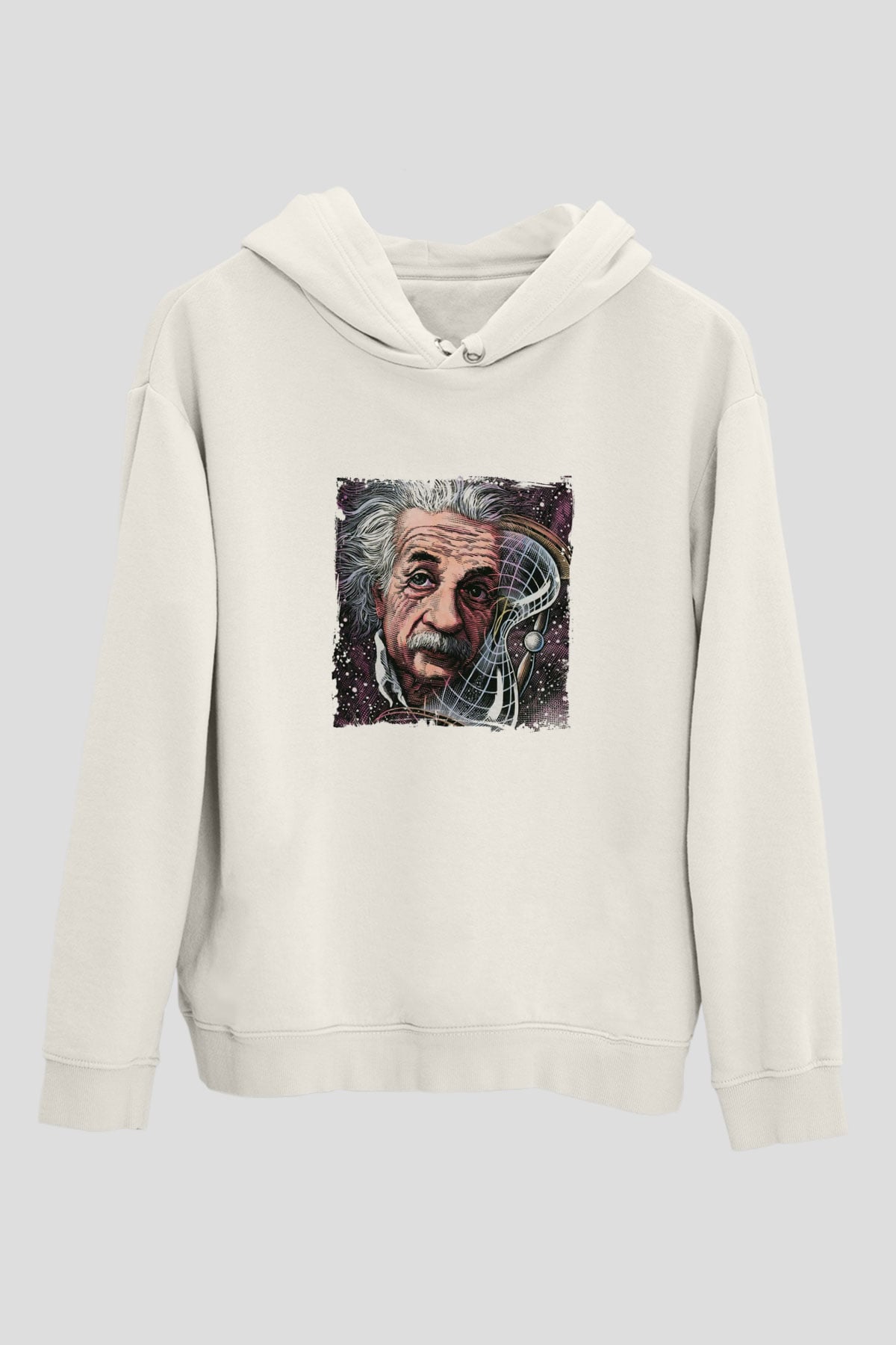 Albert Einstein Unisex Baskılı Beyaz Kapüşonlu Sweatshirt