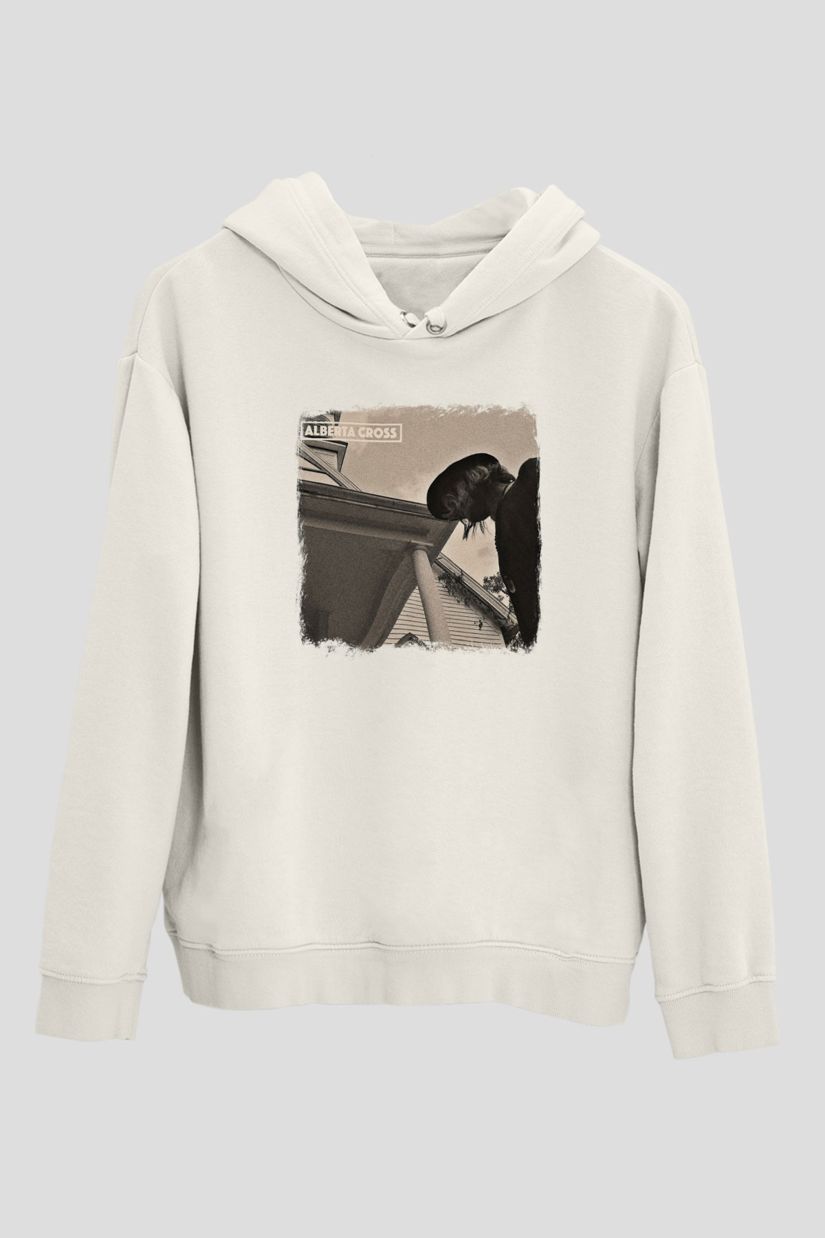 Alberta Cross Baskılı Unisex Beyaz Hoodie
