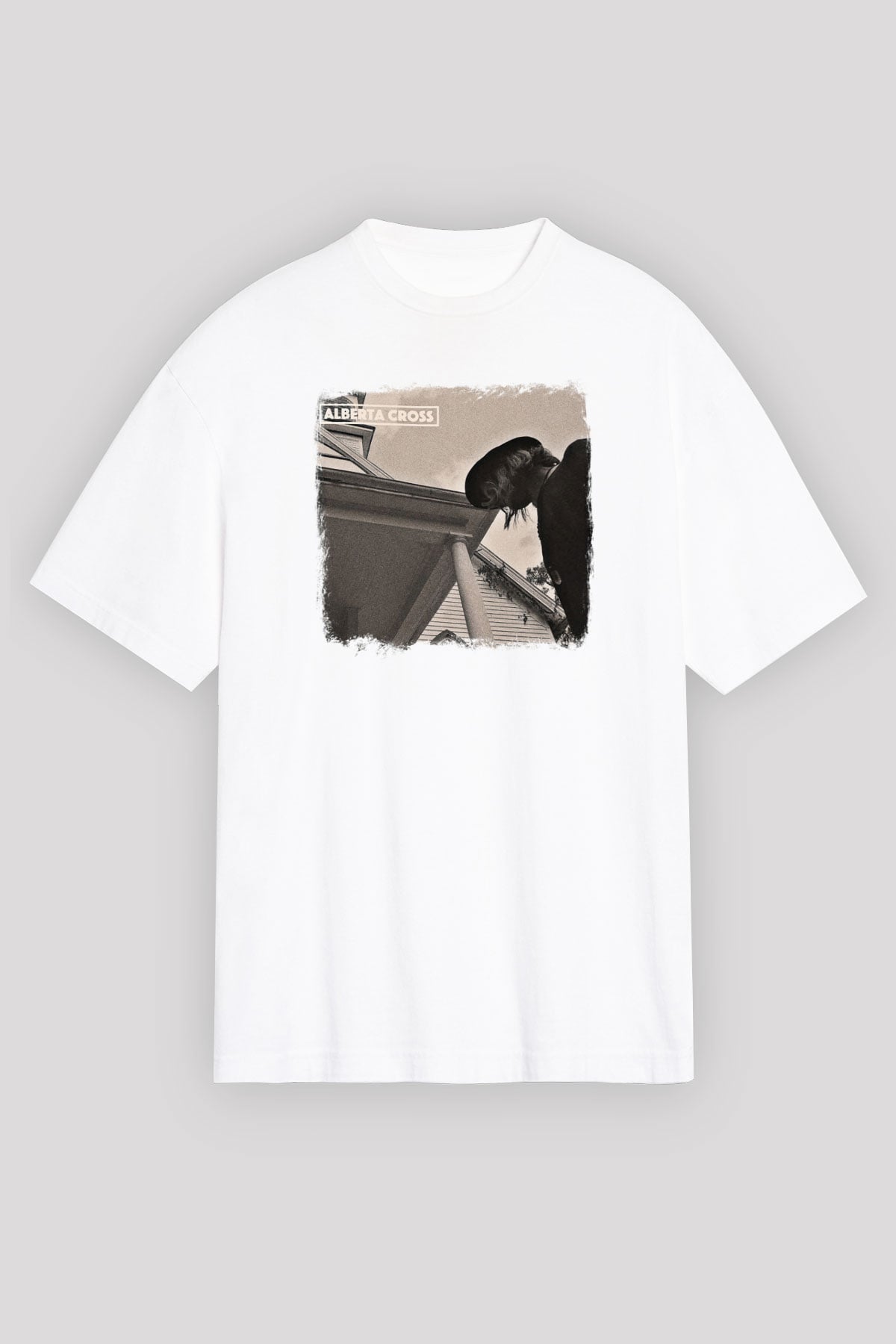 Alberta Cross Baskılı Unisex Beyaz Oversize Tişört