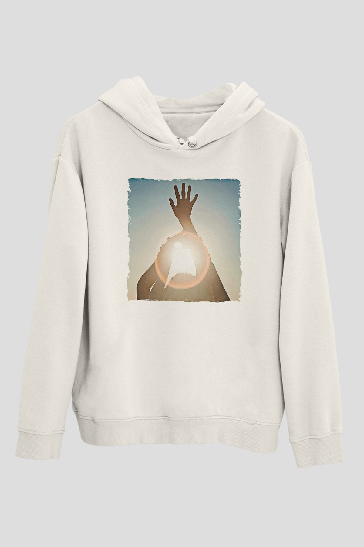 Alcest Baskılı Beyaz Unisex Kapüşonlu Sweatshirt