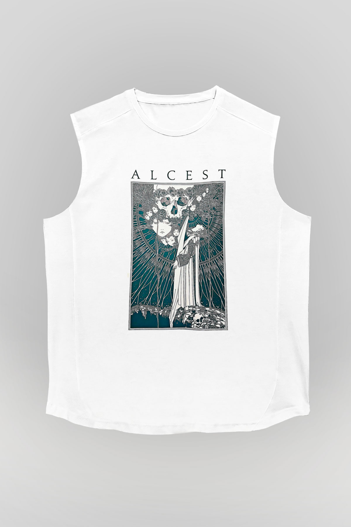 Alcest Baskılı Beyaz Unisex Kolsuz Tişört - Tshirt