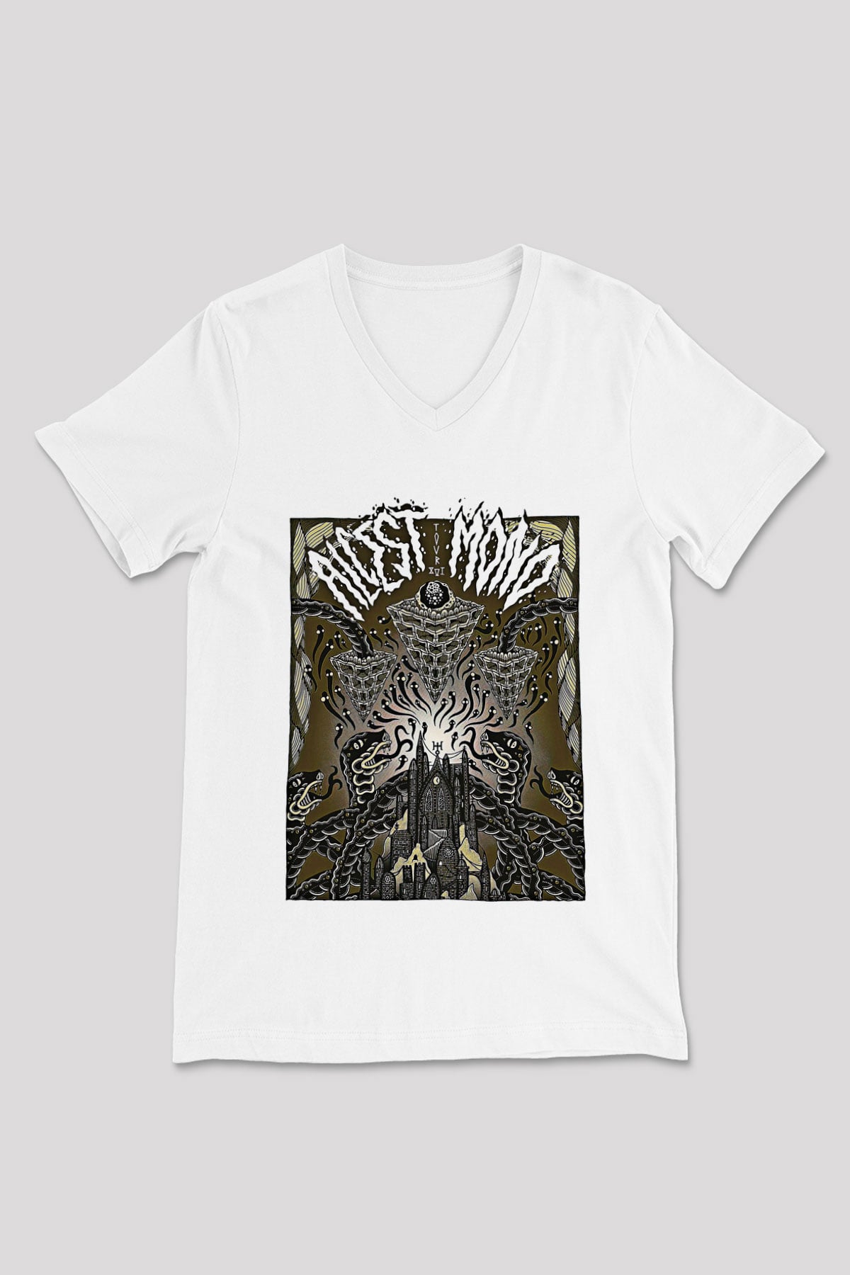 Alcest Baskılı Beyaz Unisex V Yaka Tişört - Tshirt