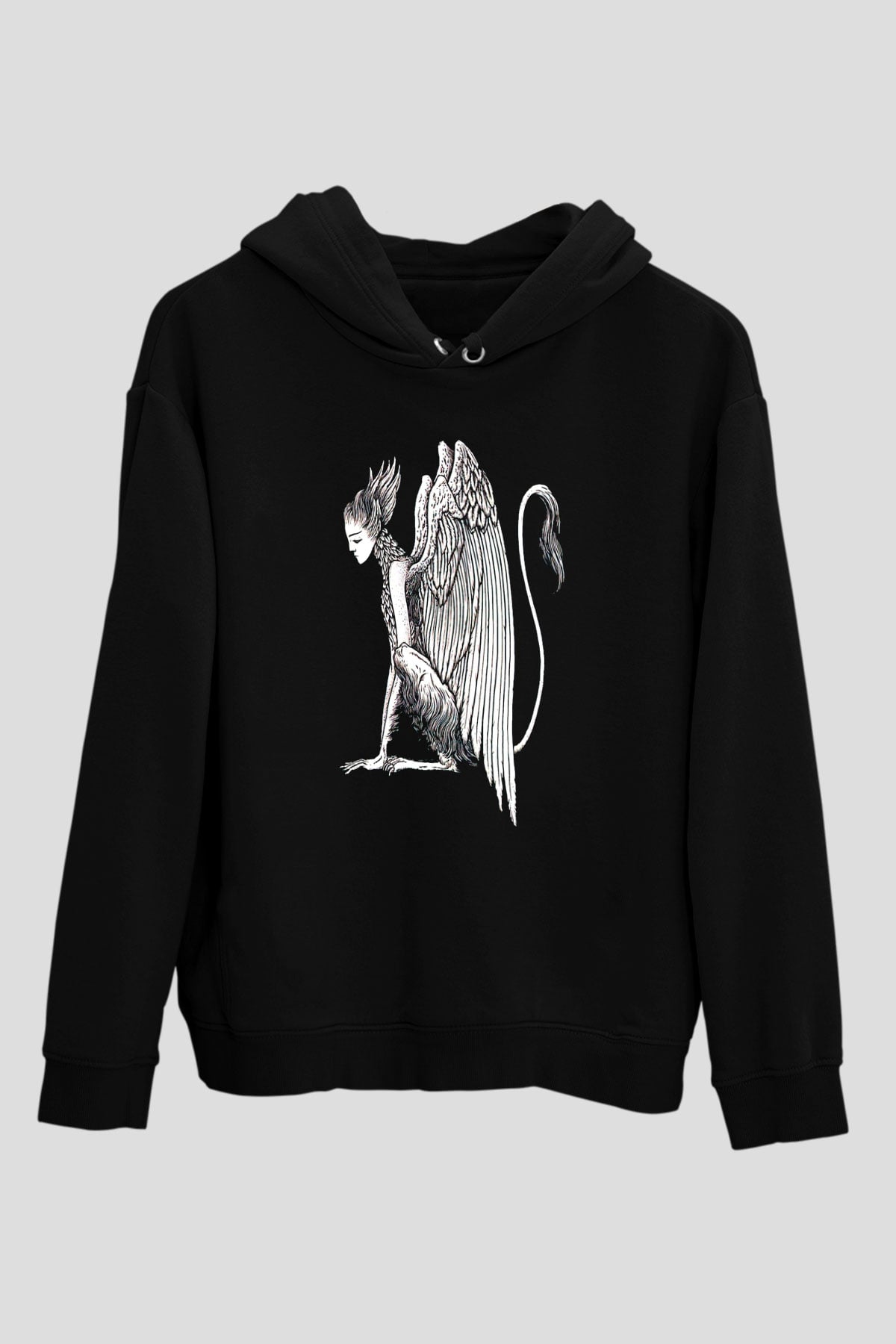 Alcest Baskılı Unisex Siyah Kapüşonlu Sweatshirt