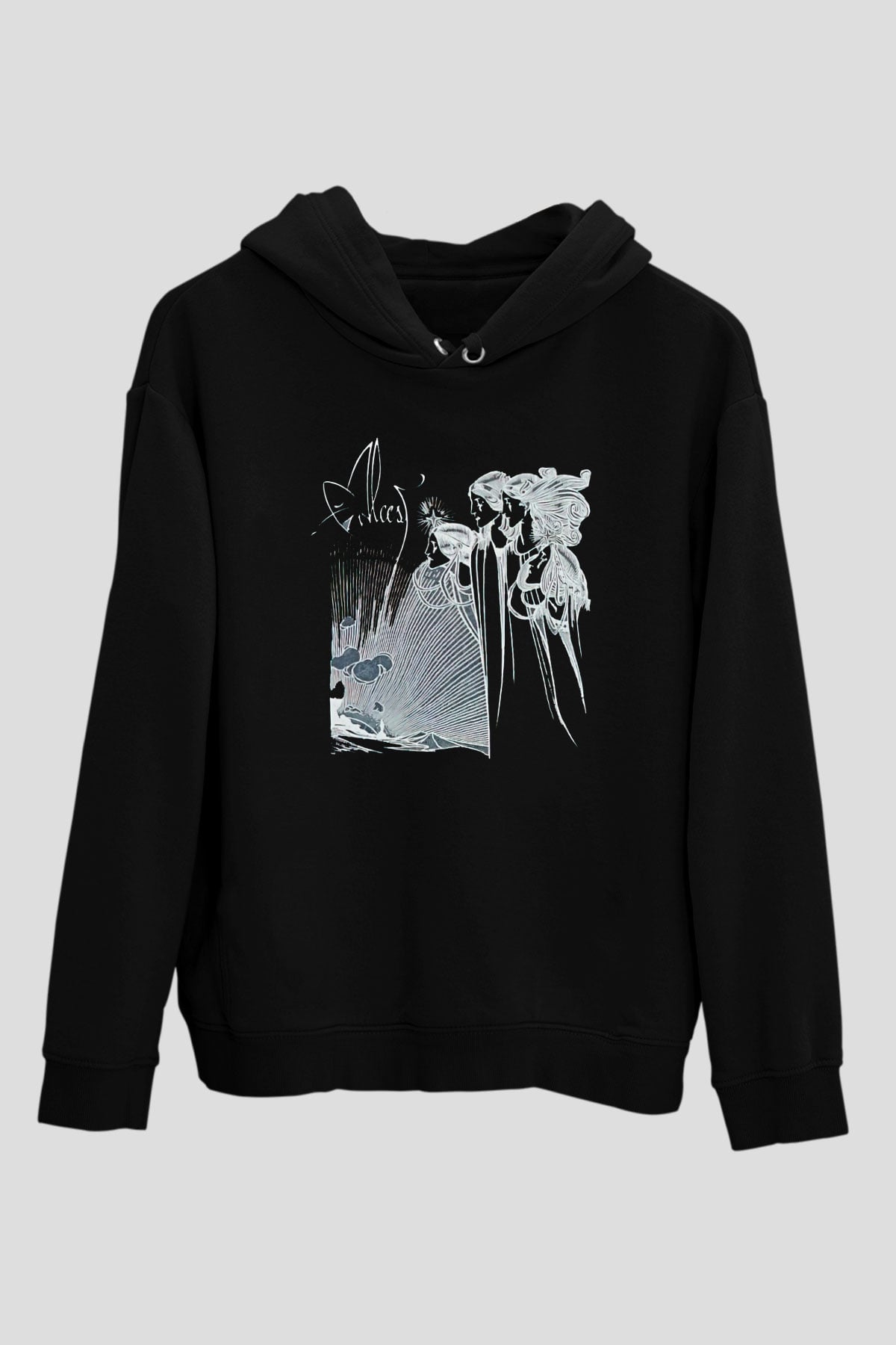 Alcest Baskılı Unisex Siyah Kapüşonlu Sweatshirt