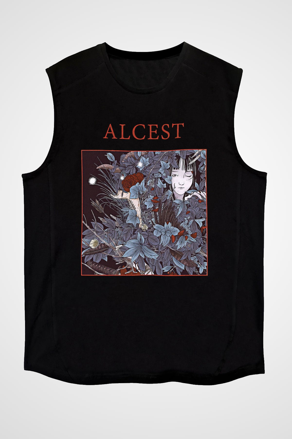 Alcest Baskılı Unisex Siyah Kolsuz Tişört - Tshirt