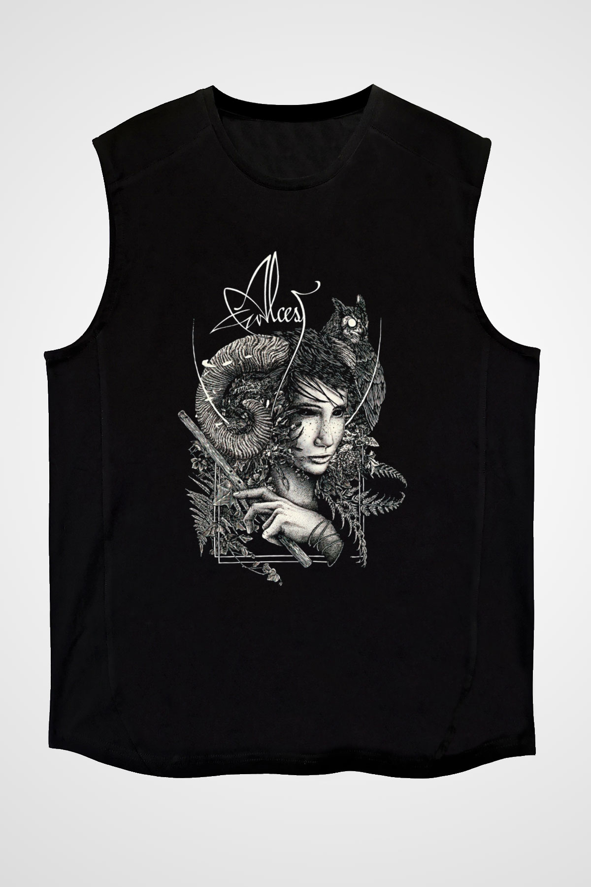 Alcest Baskılı Unisex Siyah Kolsuz Tişört - Tshirt