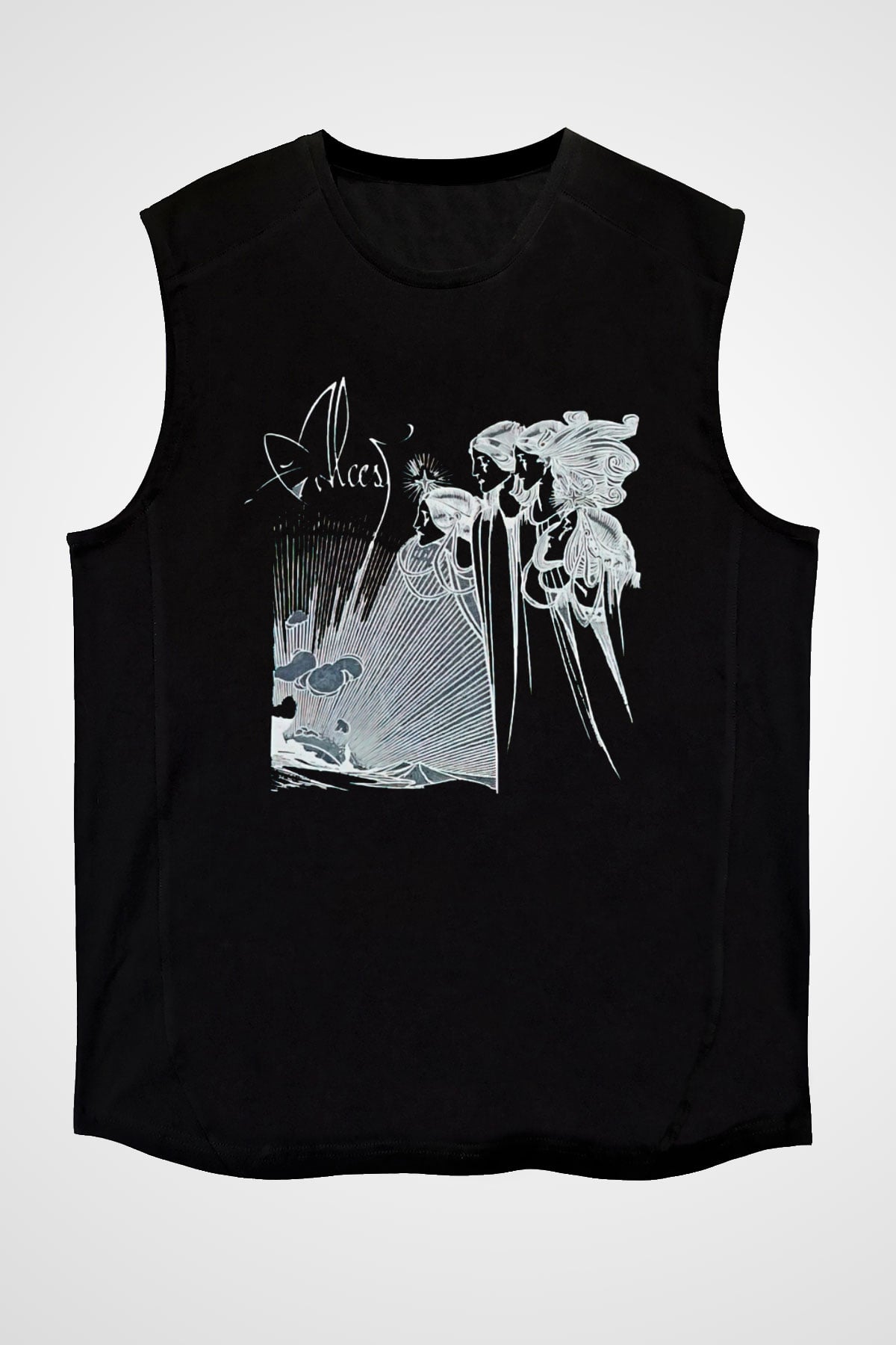 Alcest Baskılı Unisex Siyah Kolsuz Tişört - Tshirt
