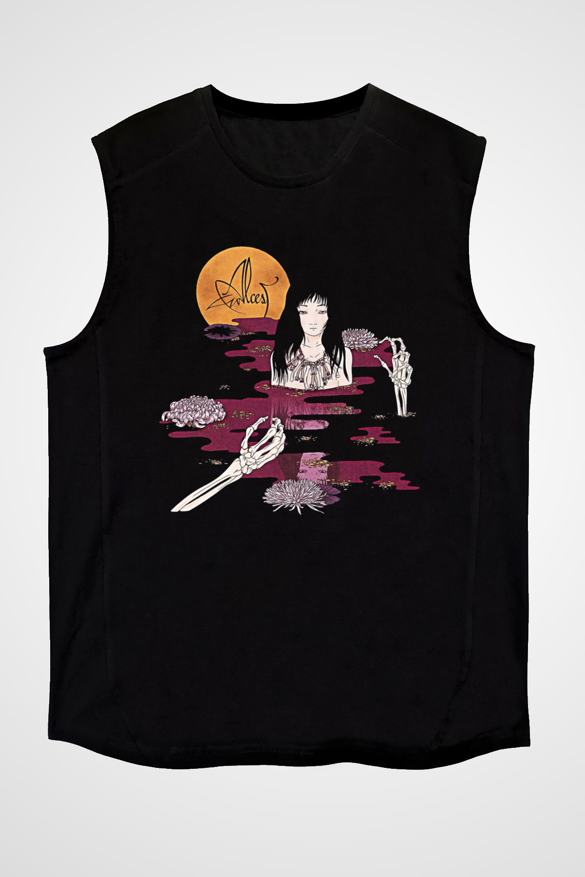 Alcest Baskılı Unisex Siyah Kolsuz Tişört - Tshirt