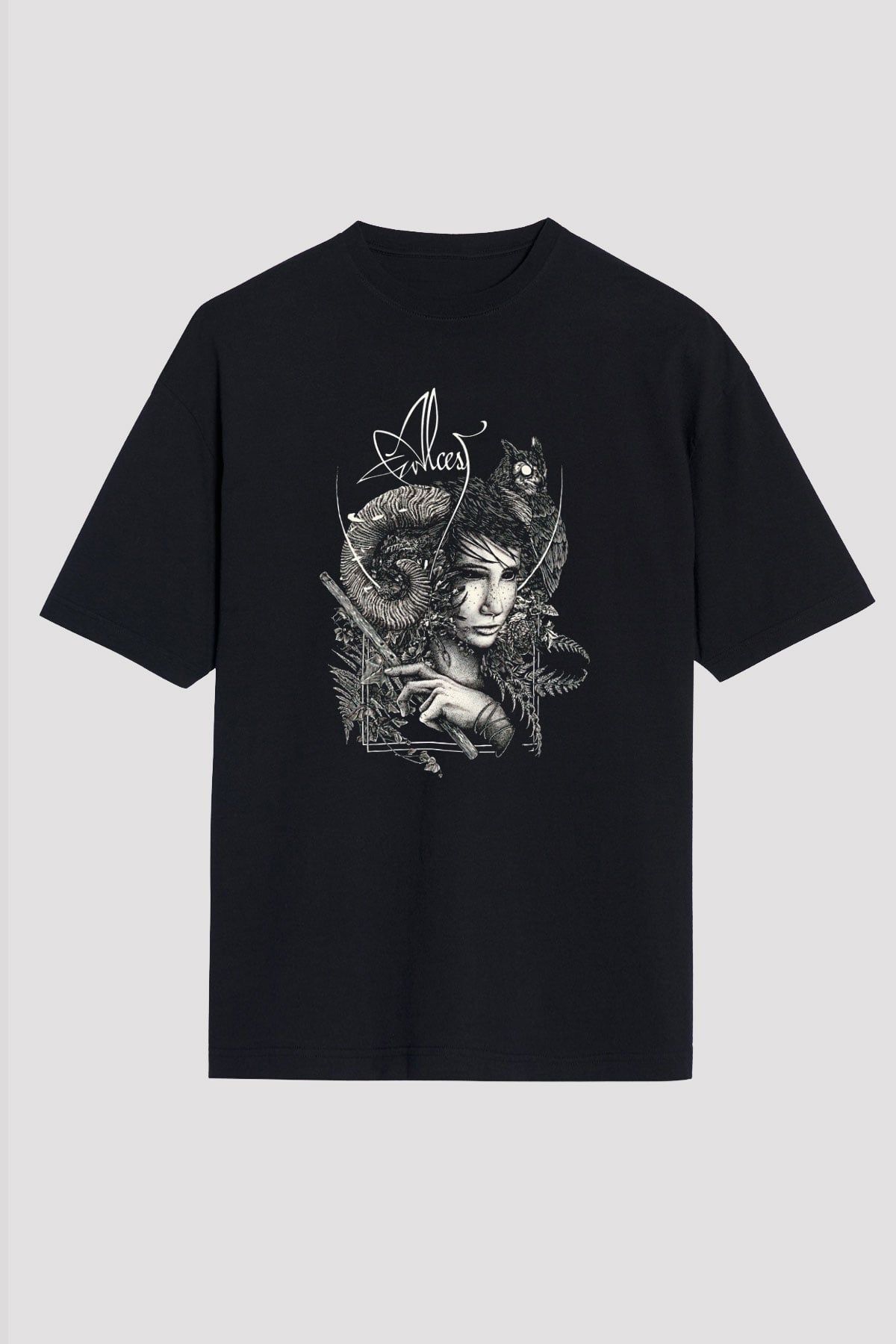 Alcest Baskılı Unisex Siyah Oversize Tişört - Tshirt
